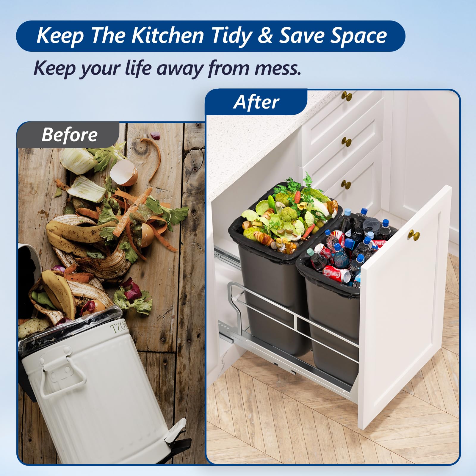 Dual Pull Out Trash Can Under Cabinet with Soft