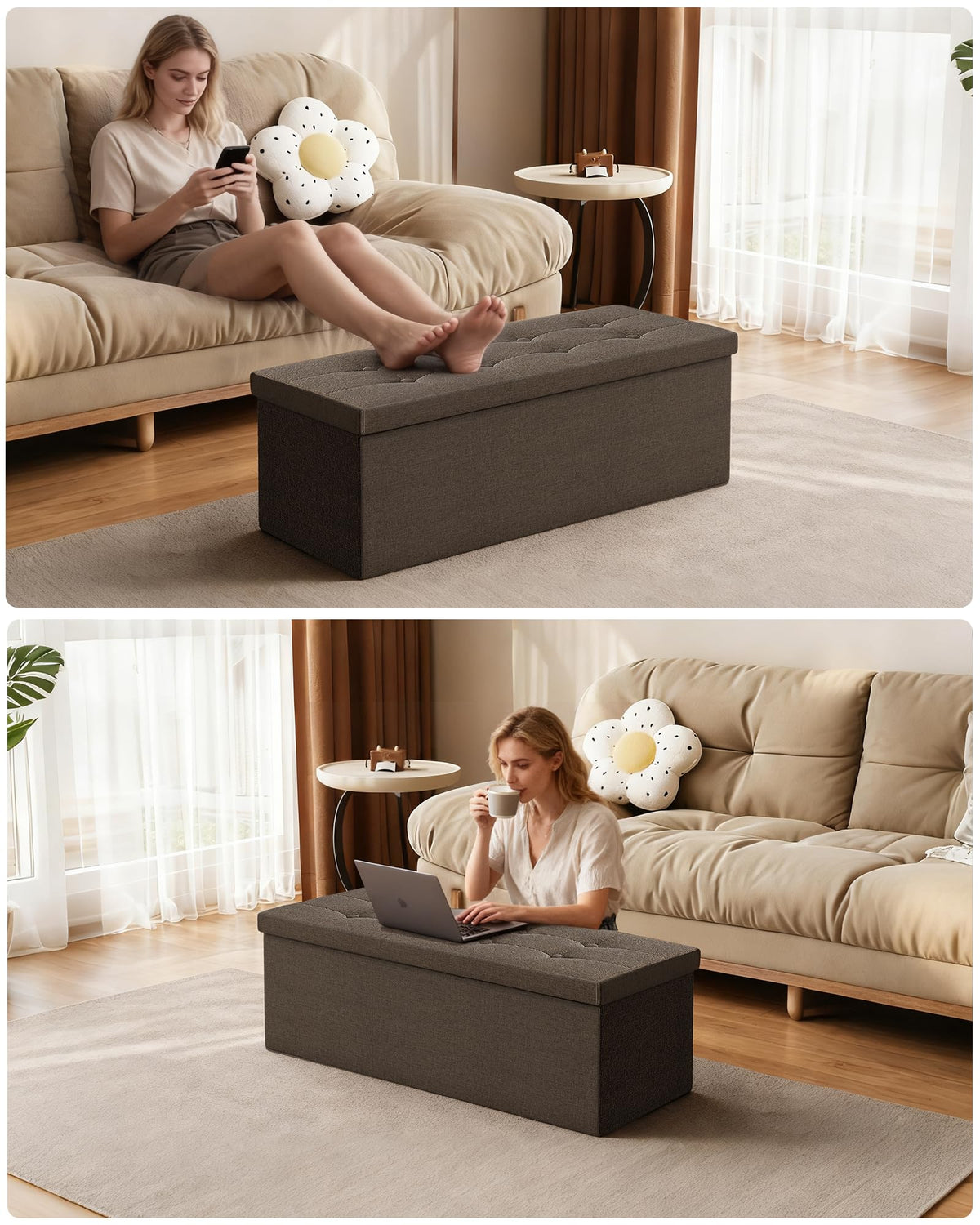 43 Inches Folding Storage Ottoman Bench