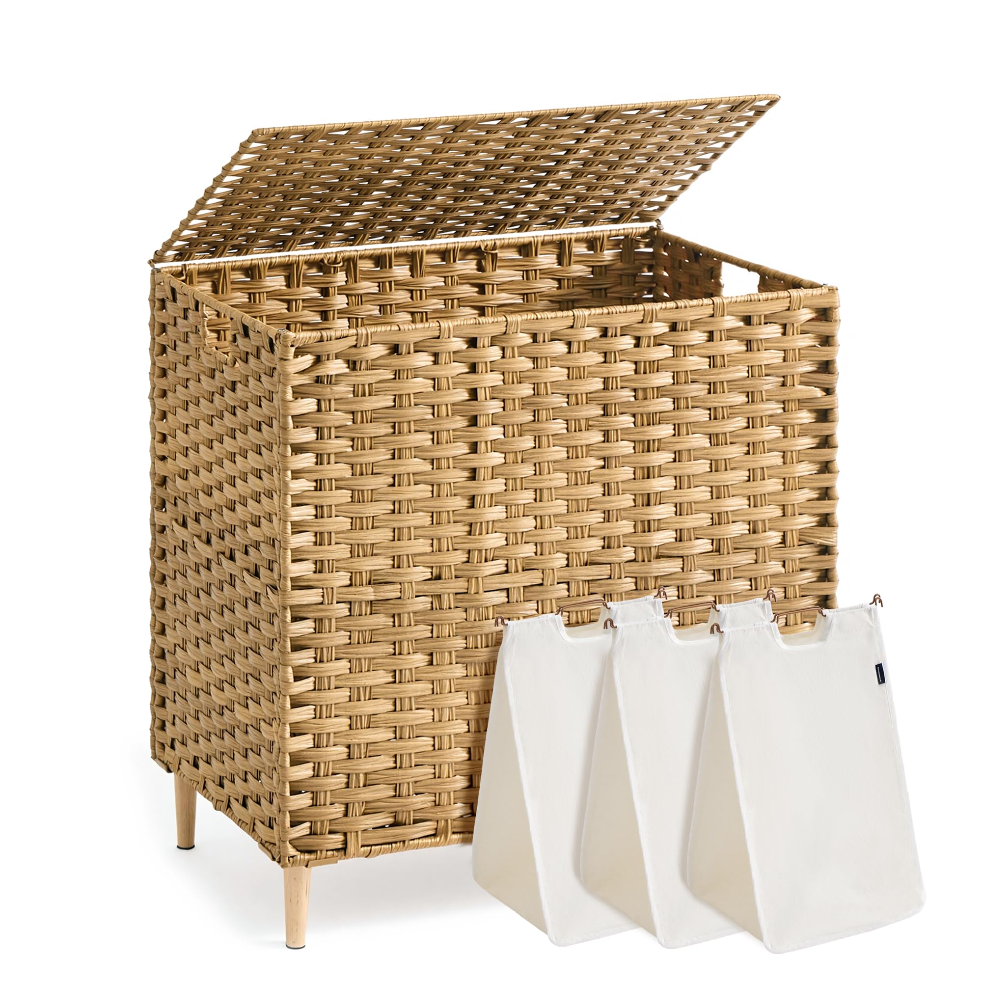 3 Section Laundry Hamper with Lid