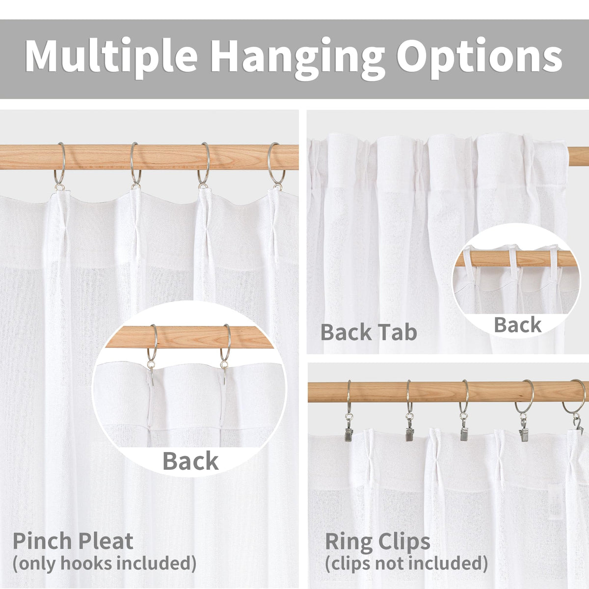 White Linen Curtains 84 Inches Long for Living Room (2 Count)