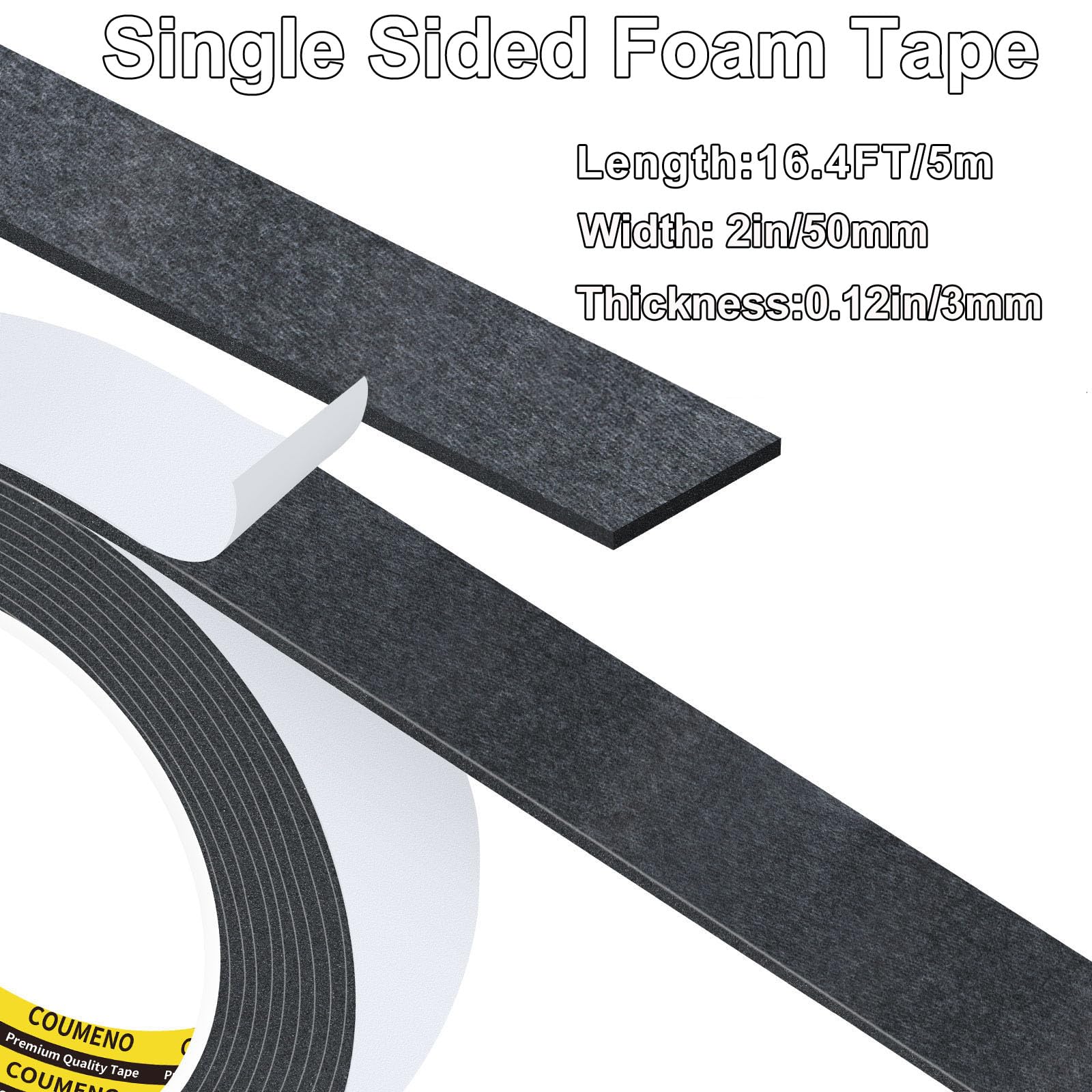 EVA Single Sided Adhesive Black Foam Tape (16.4 Foot)