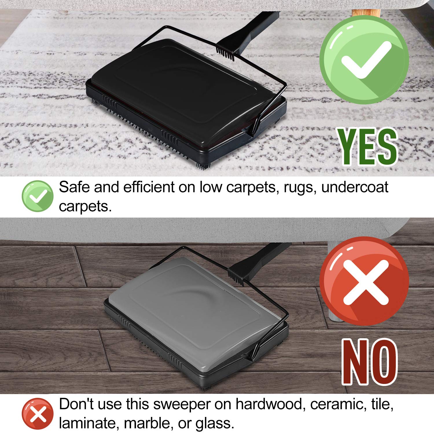 Carpet Sweeper Cleaner Manual Hand Push Non