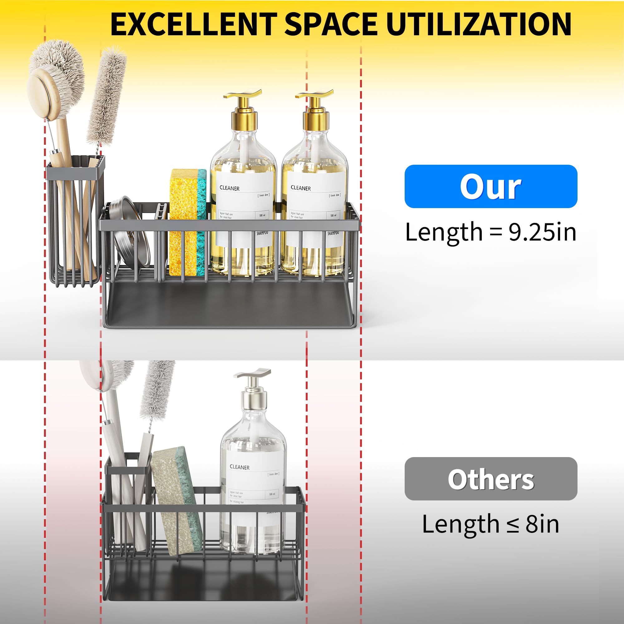 Sink Caddy Organzier with High Brush Holder