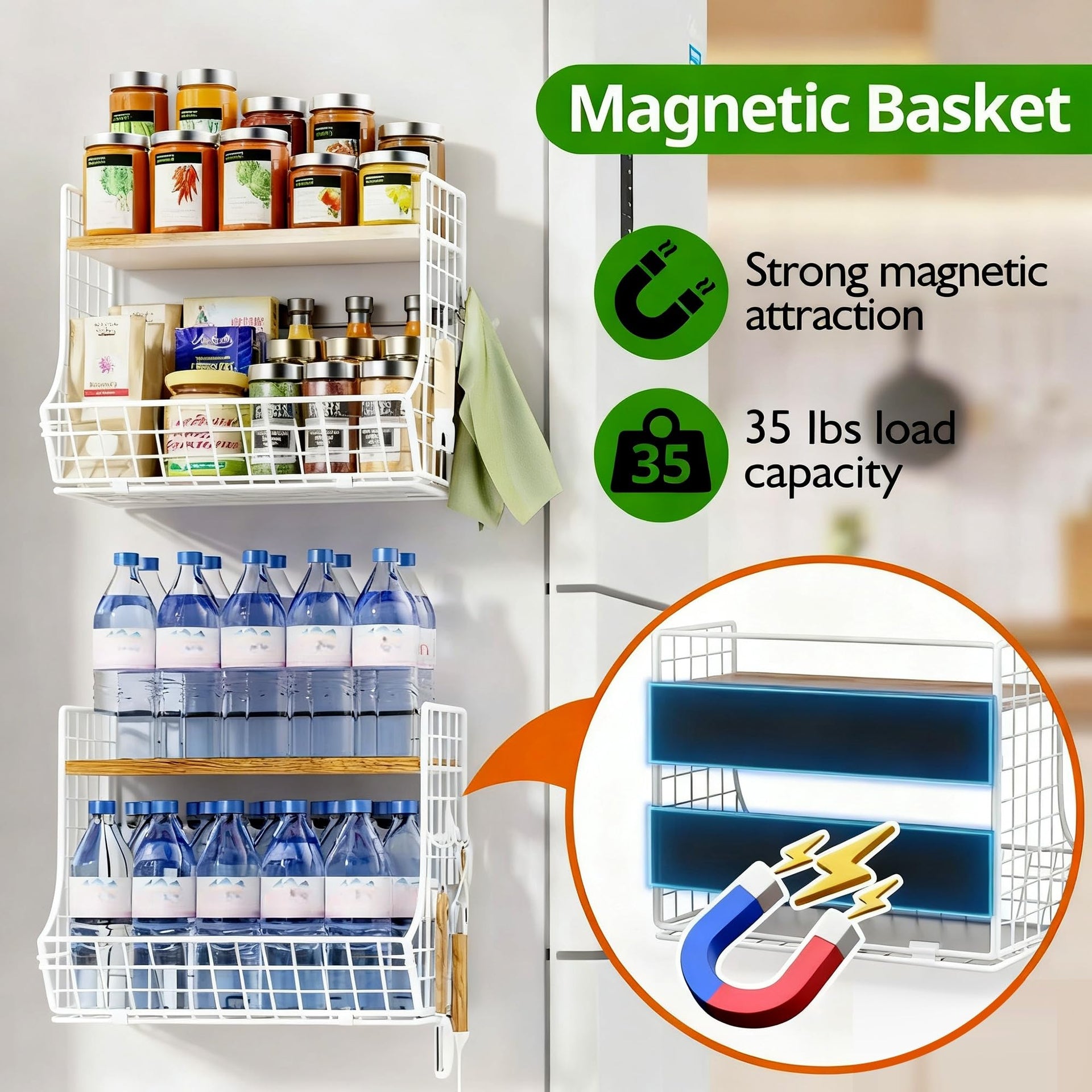Magnetic Shelf for Fridge with Wood Lid
