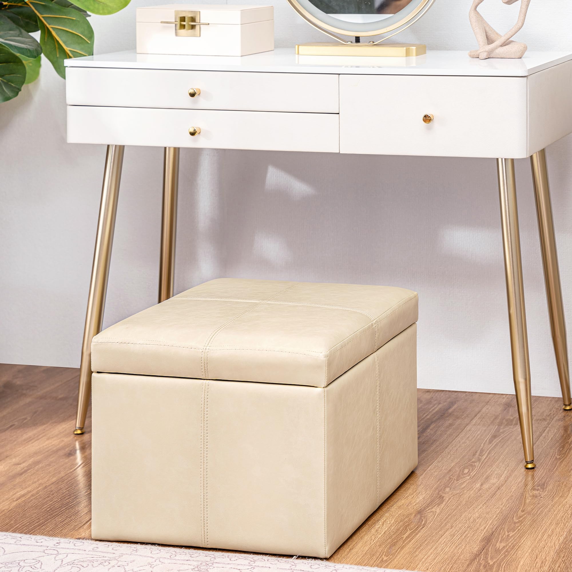 Modern Faux Leather Cube Storage Ottoman Bench
