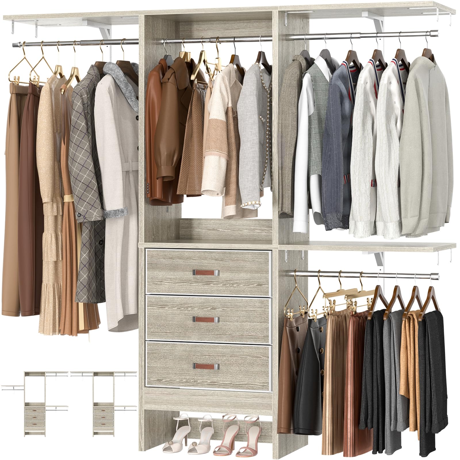 5FT Small Closet System with 3 Fabric Drawers