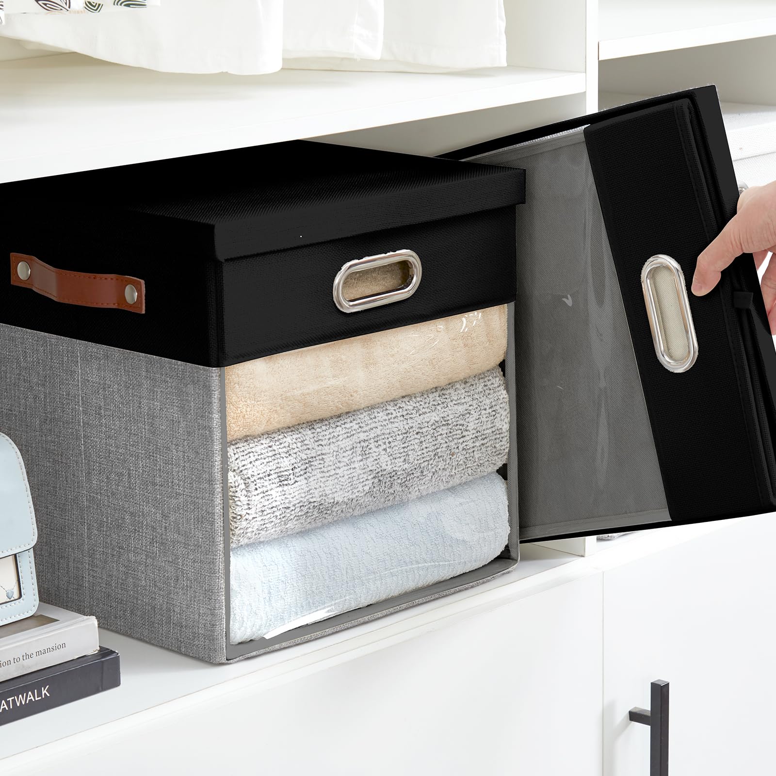13x13 Inch Ultra Thick Fabric Storage Bins with Lids & Windows (3 Count)