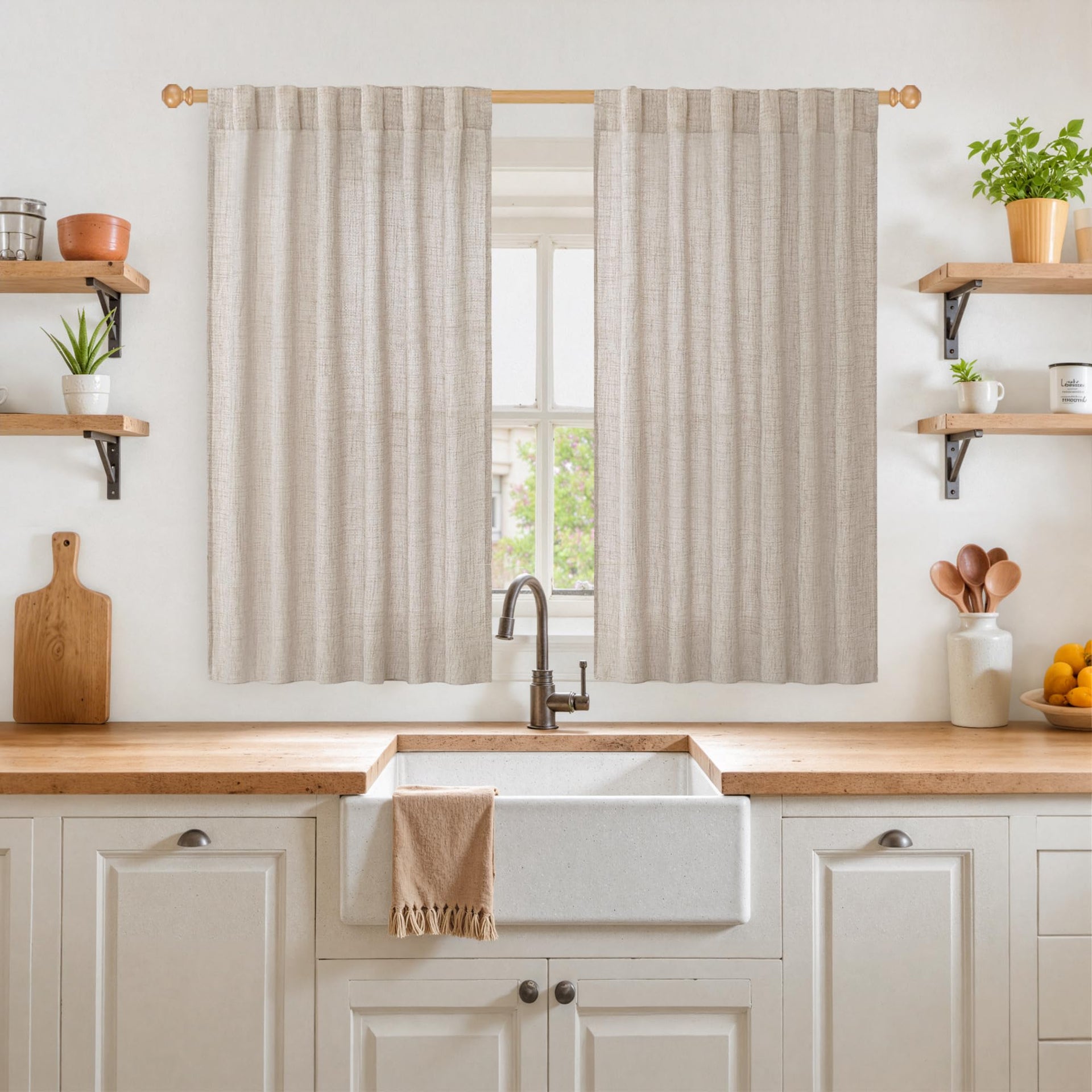 Short Linen Curtains 54 Inches Long for Living Room (2 Count)