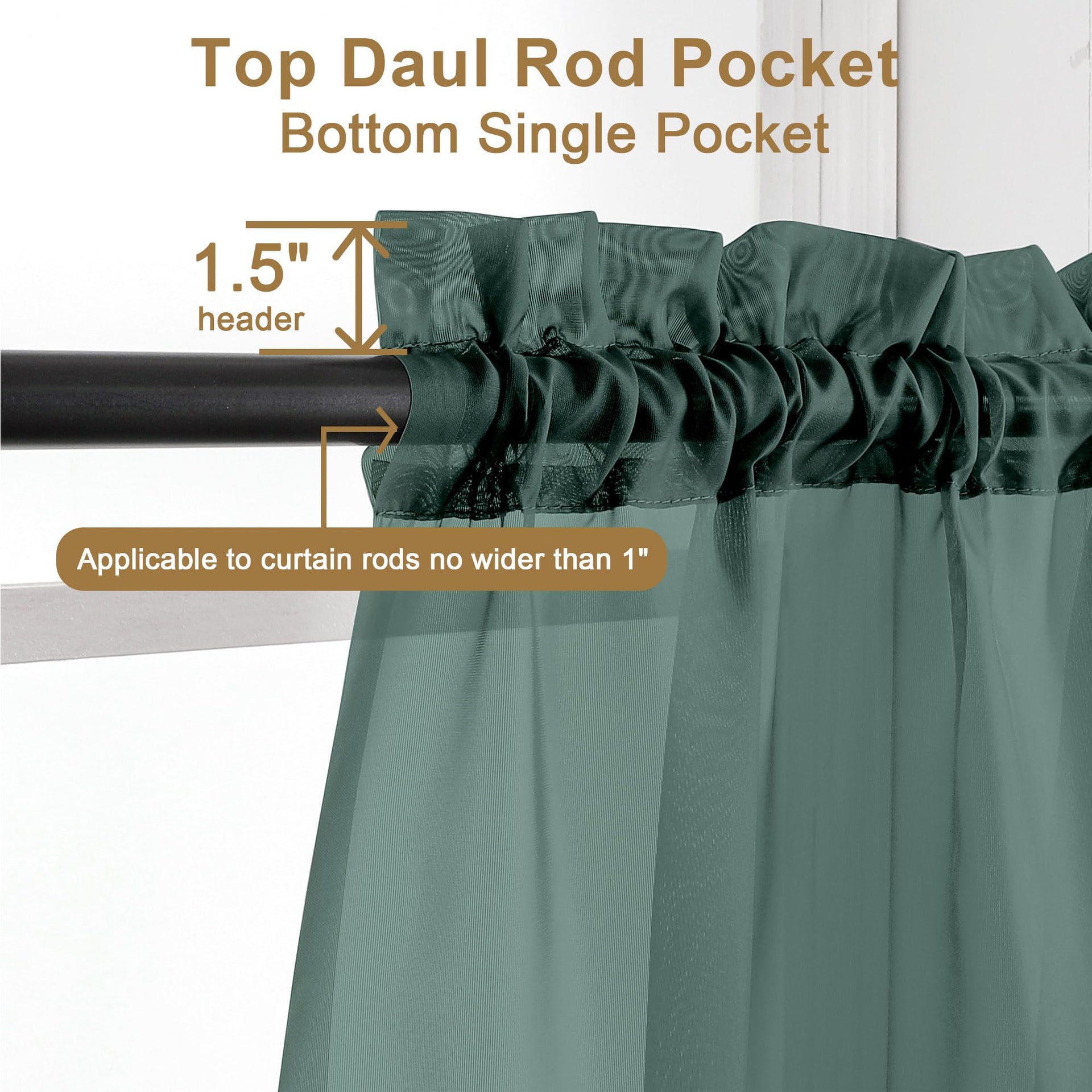 Sheer Hunter Green Curtains 90 inches Long 2 Panels