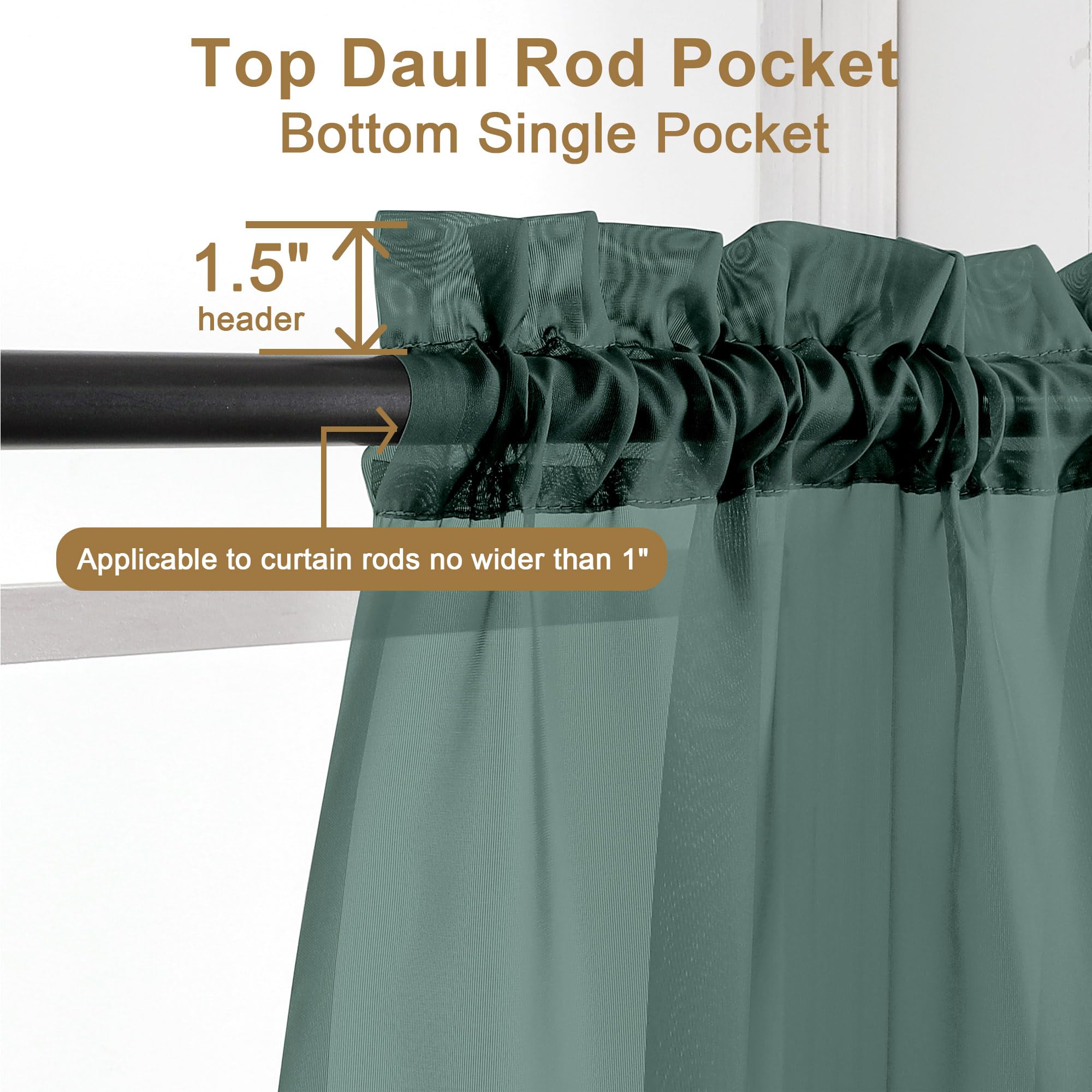 Sheer Hunter Green Curtains 90 inches Long 2 Panels