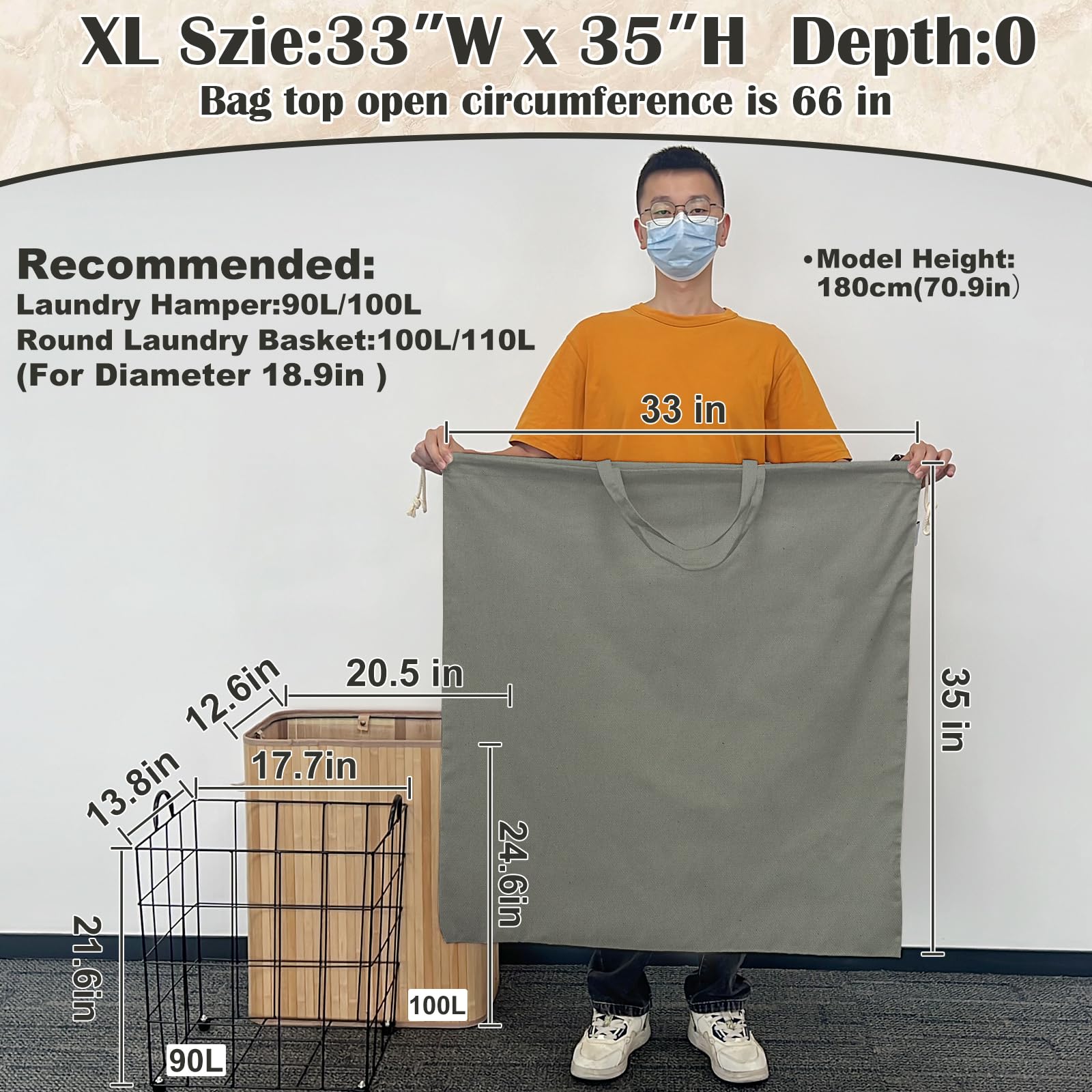 Cotton Canvas Laundry Bag 33"Wx 35"H