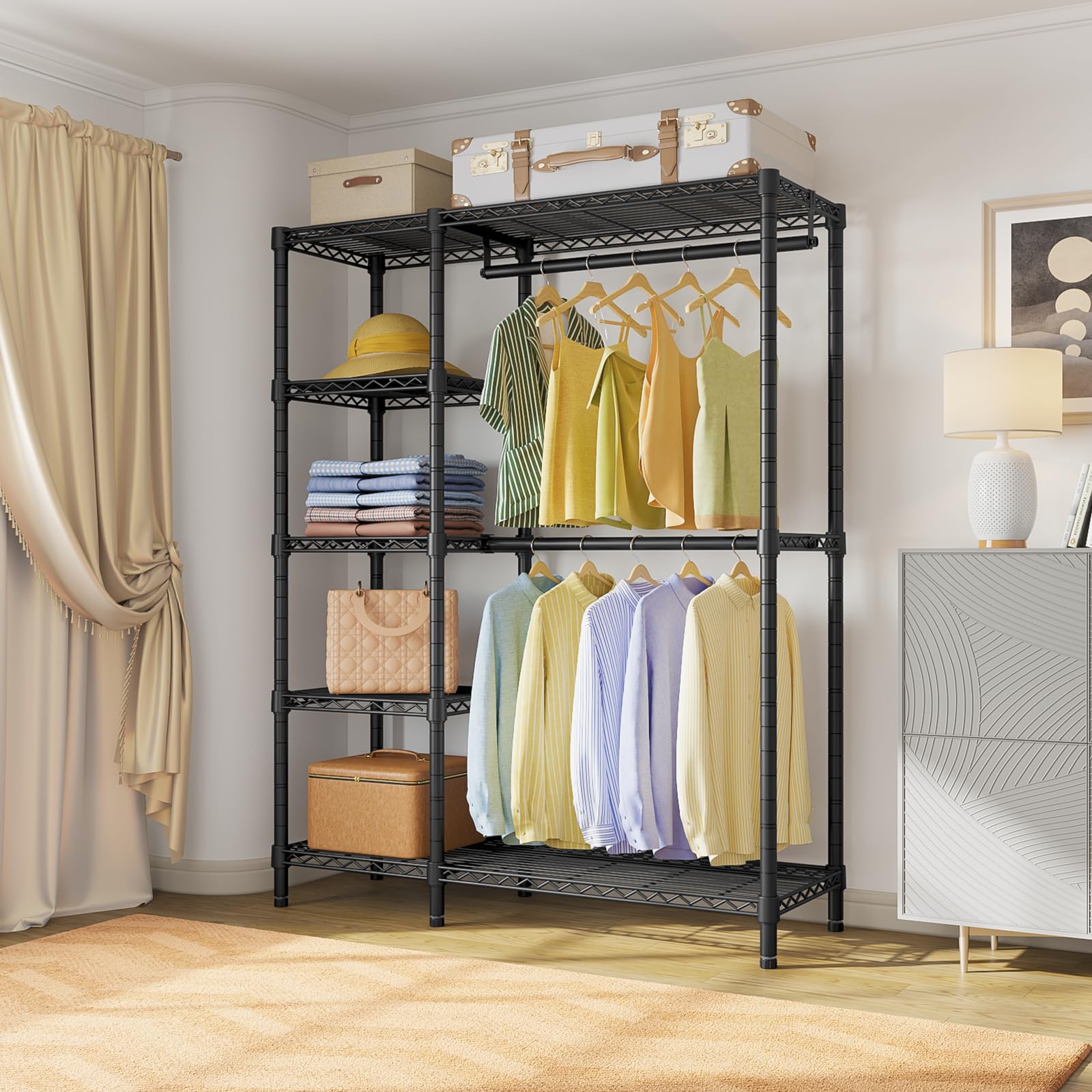 V7 Clothes Rack with Shelves Heavy duty Closet for Hanging Clothes