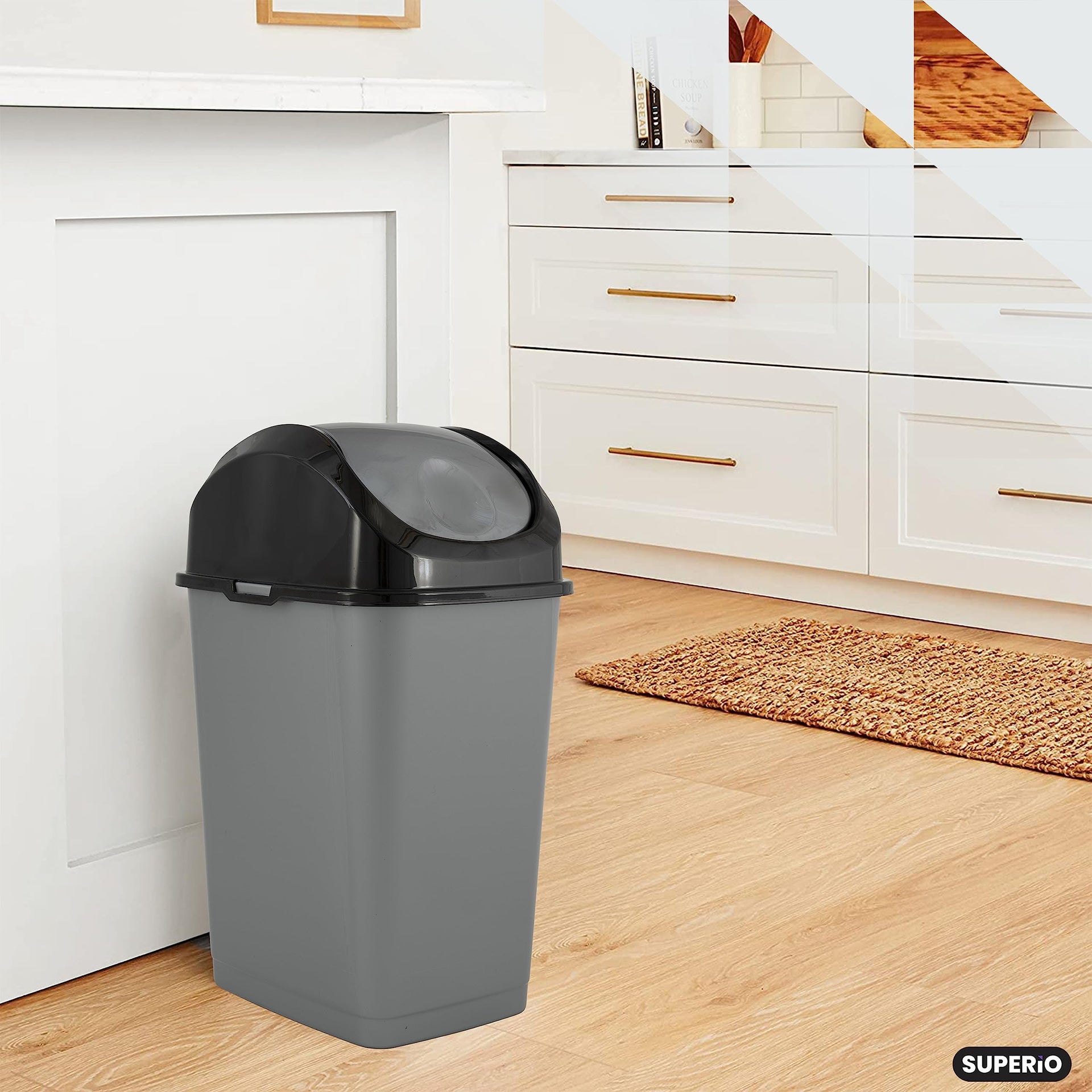 Office Trash Can with Lid 9 Gallon Kitchen Garbage Can Bedroom Waste Basket 37 Qt. Swing Top Trashcan Plastic Durable Waste and Recycle Bin (2 Count)