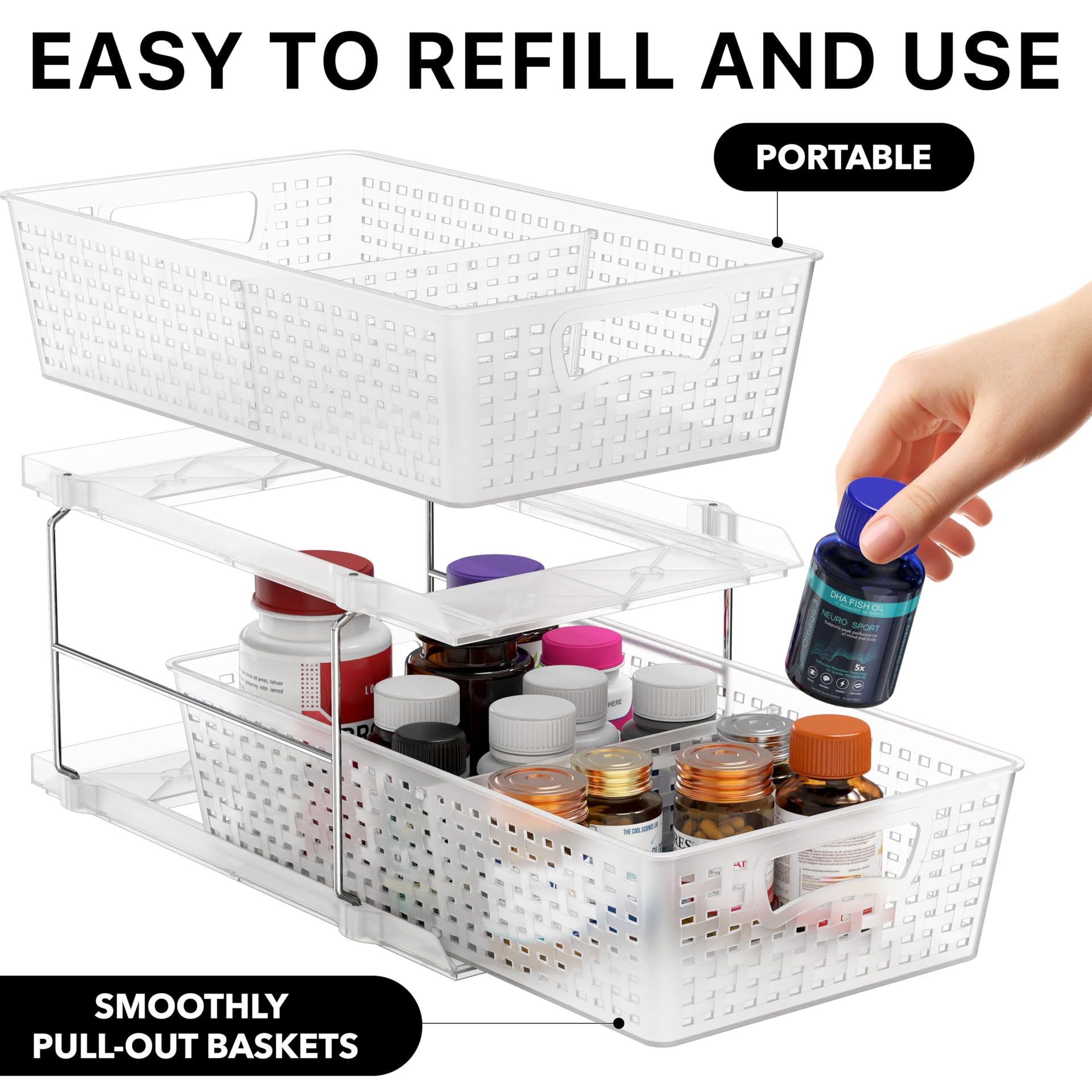 2 Tier Pull Out Sliding Drawer Under Sink Storage