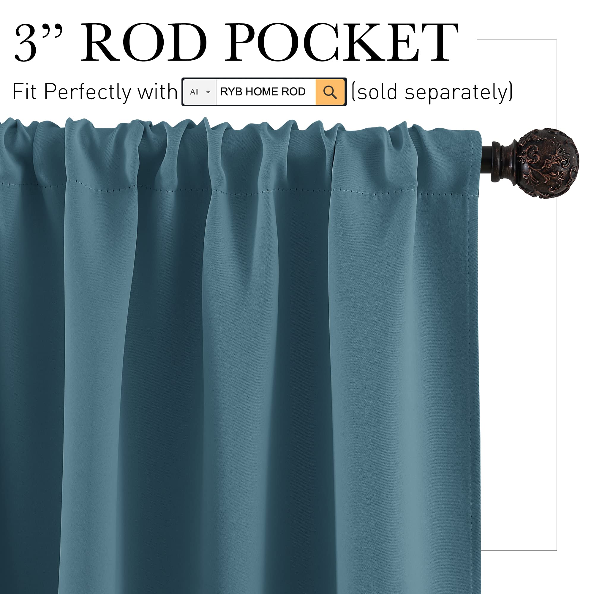 Blue Blackout Curtains for Living Room Ceiling to Floor Privacy Window Curtains Room Darkening Drapes for Bedroom Office