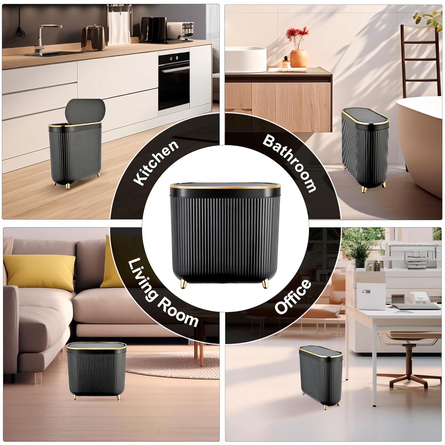 Bathroom Trash Can with Lid 3.1 Gallon Narrow Trash Can Small Plastic Trash Bin 12 Liter Rectangular Plastic Garbage Can with Press Type Lid for Bedroom Bathroom