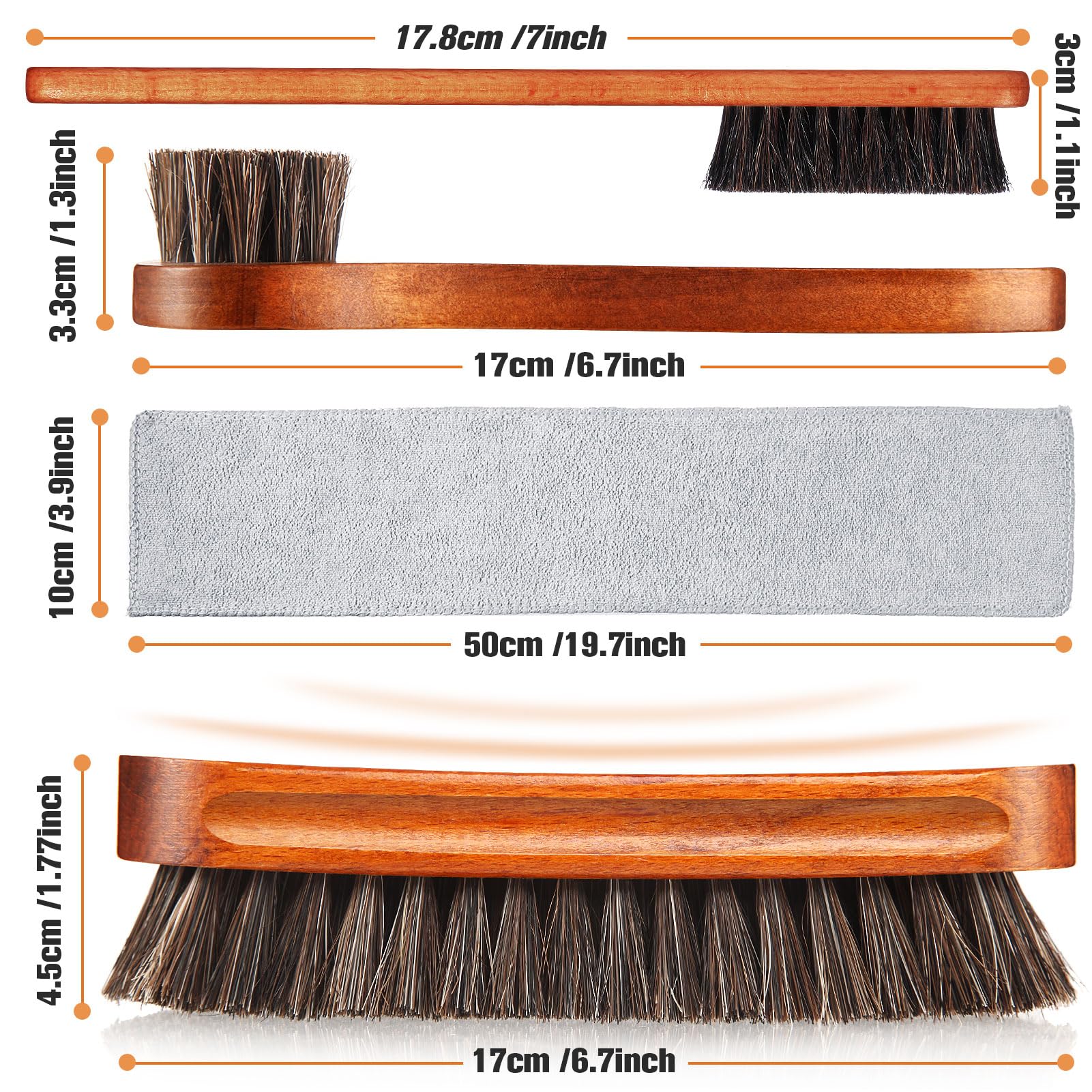 4 Pcs Horsehair Shine Shoes Brush Kit Polish Dauber Applicators Cleaning Leather Shoes Boots Care Brushes Suede Cleaner Brush with Microfiber Shoe Cloth (3 Count)