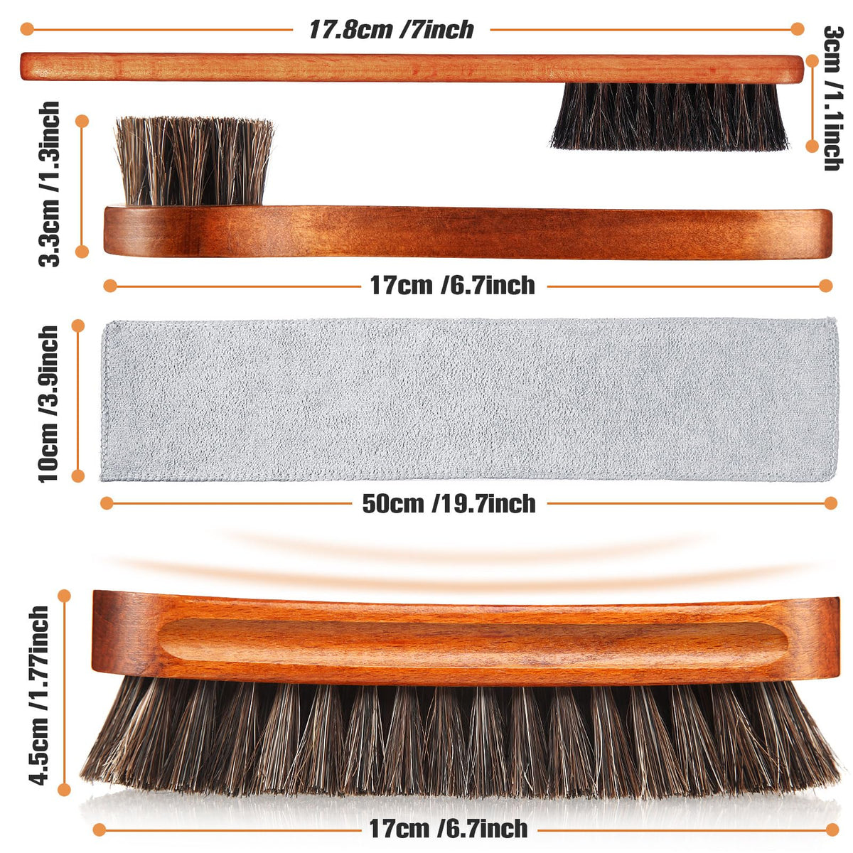 4 Pcs Horsehair Shine Shoes Brush Kit Polish Dauber Applicators Cleaning Leather Shoes Boots Care Brushes Suede Cleaner Brush with Microfiber Shoe Cloth (3 Count)