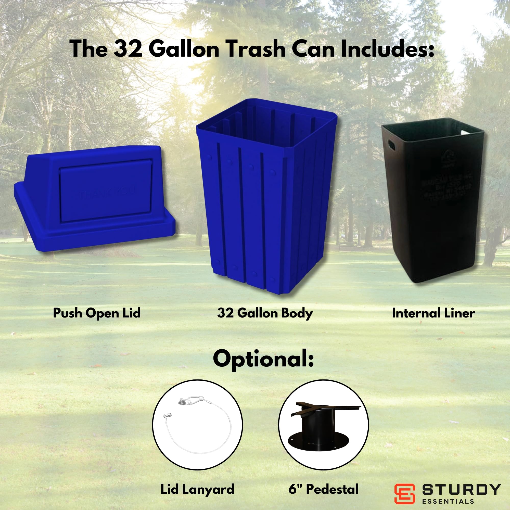 Campus Collection 32 Gallon Plastic Commercial Garbage Can with Push Lid
