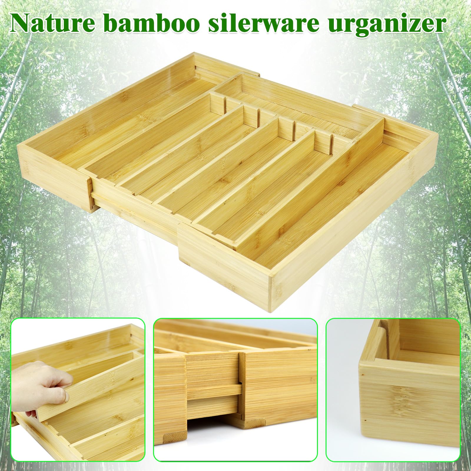 Bamboo Adjustable Drawer Organizer
