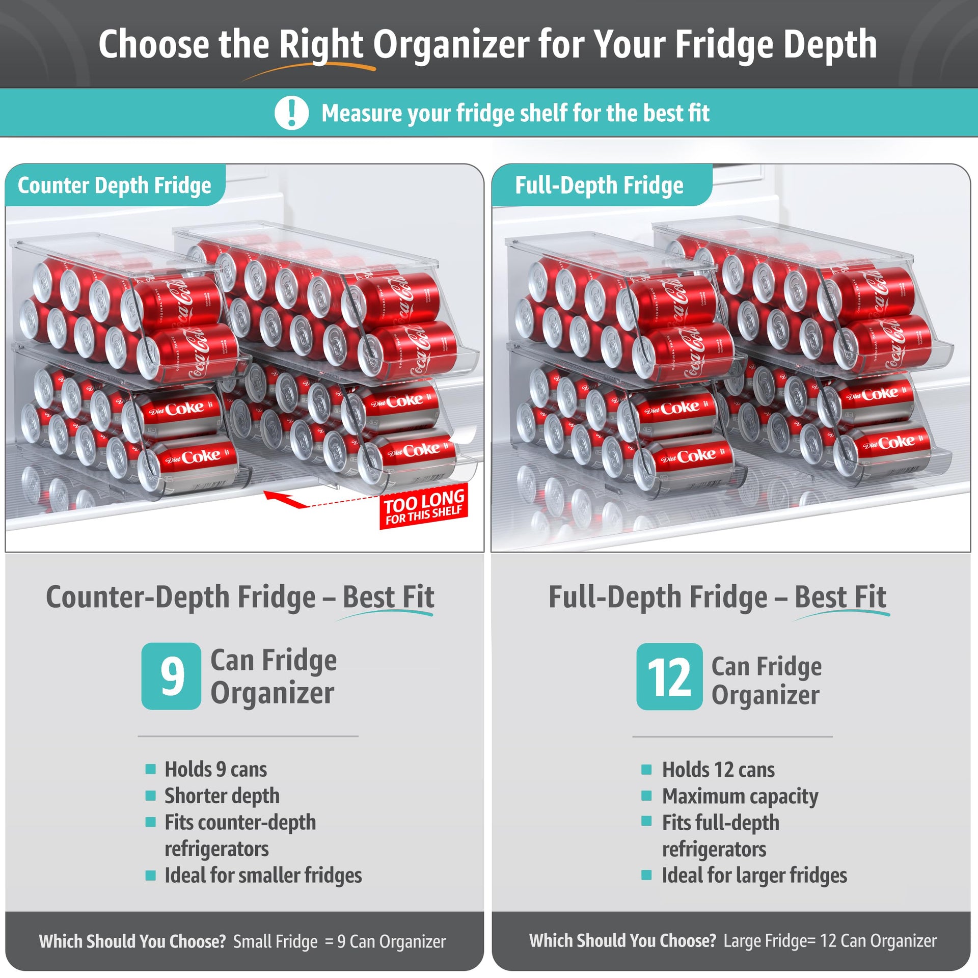Soda Can Organizer for Refrigerator Stackable Can Holder Dispenser with Lid for Fridge (2 Count)