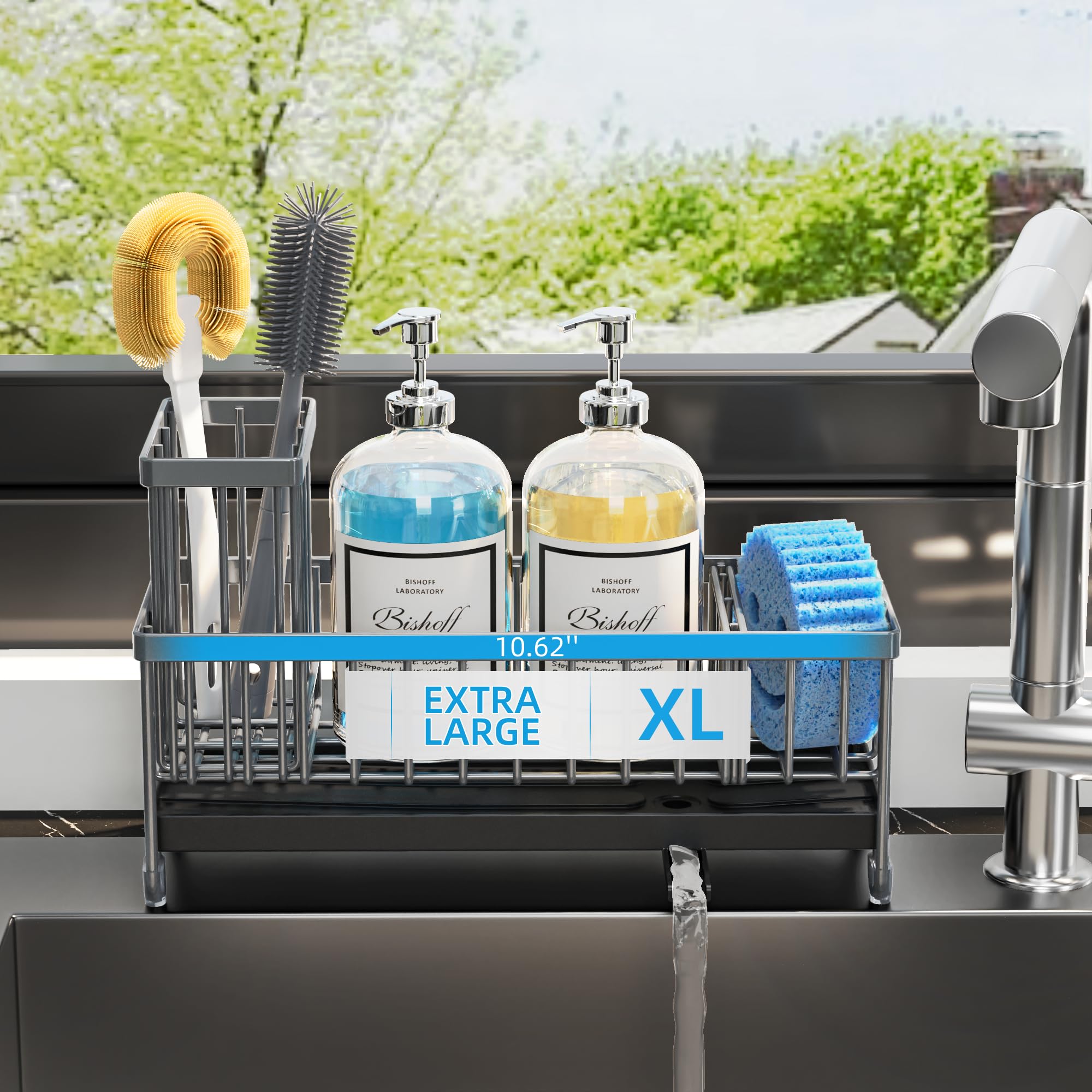 Extra Large Sponge Holder for Kitchen Sink Organizer Caddy