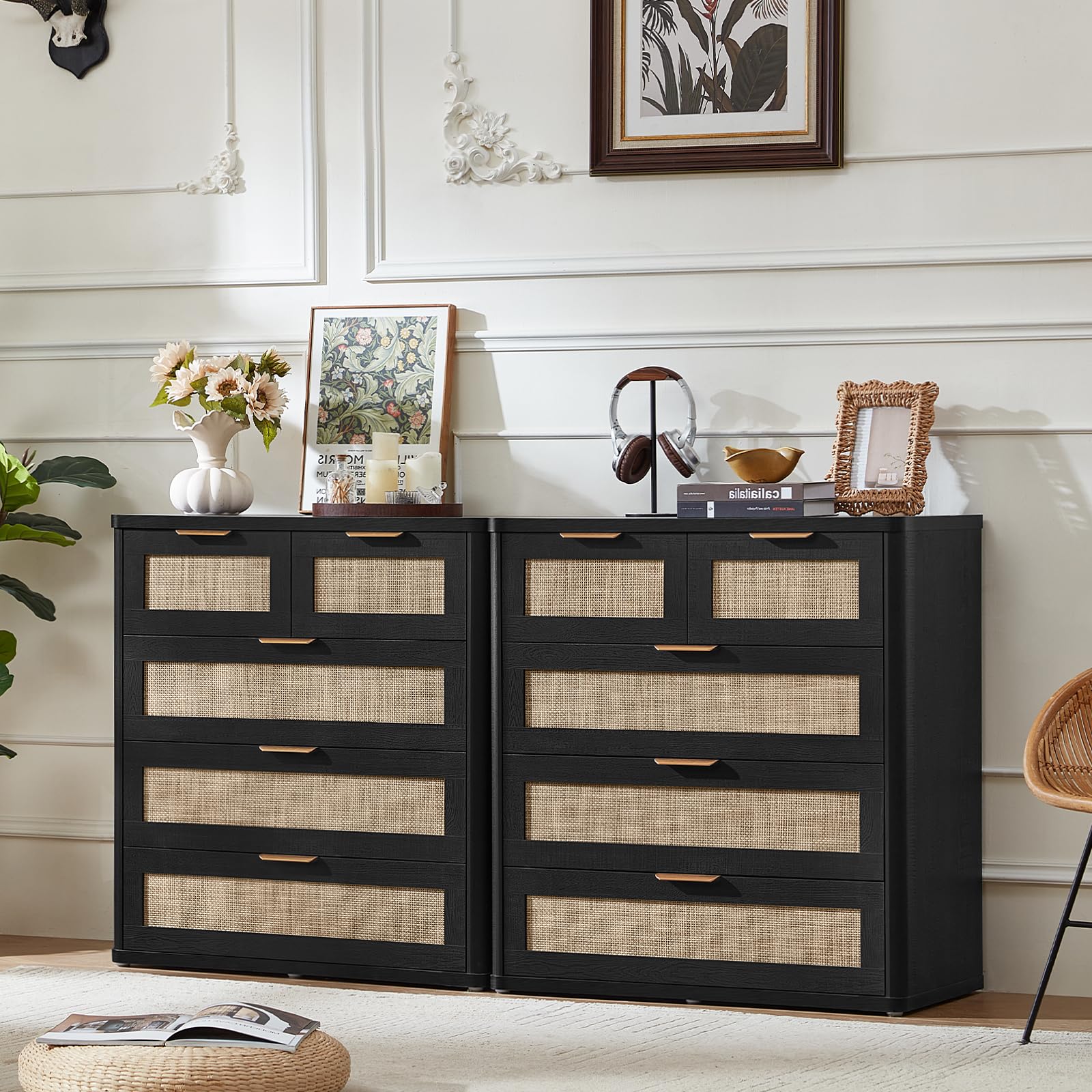 Rattan Dresser for Bedroom Set of 2