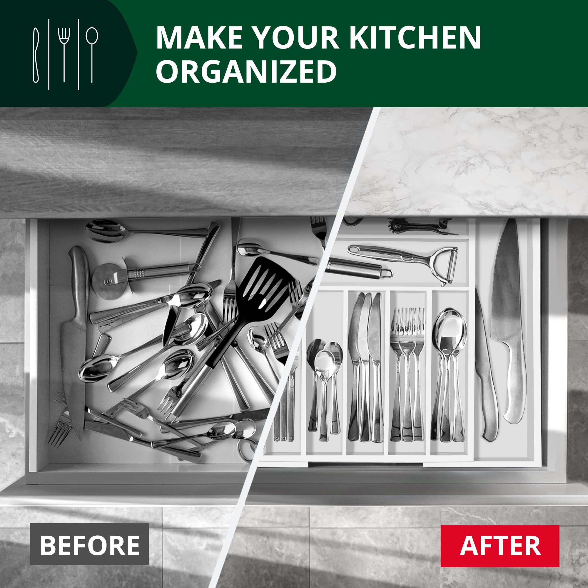 Luxury Bamboo Kitchen Drawer Organizer