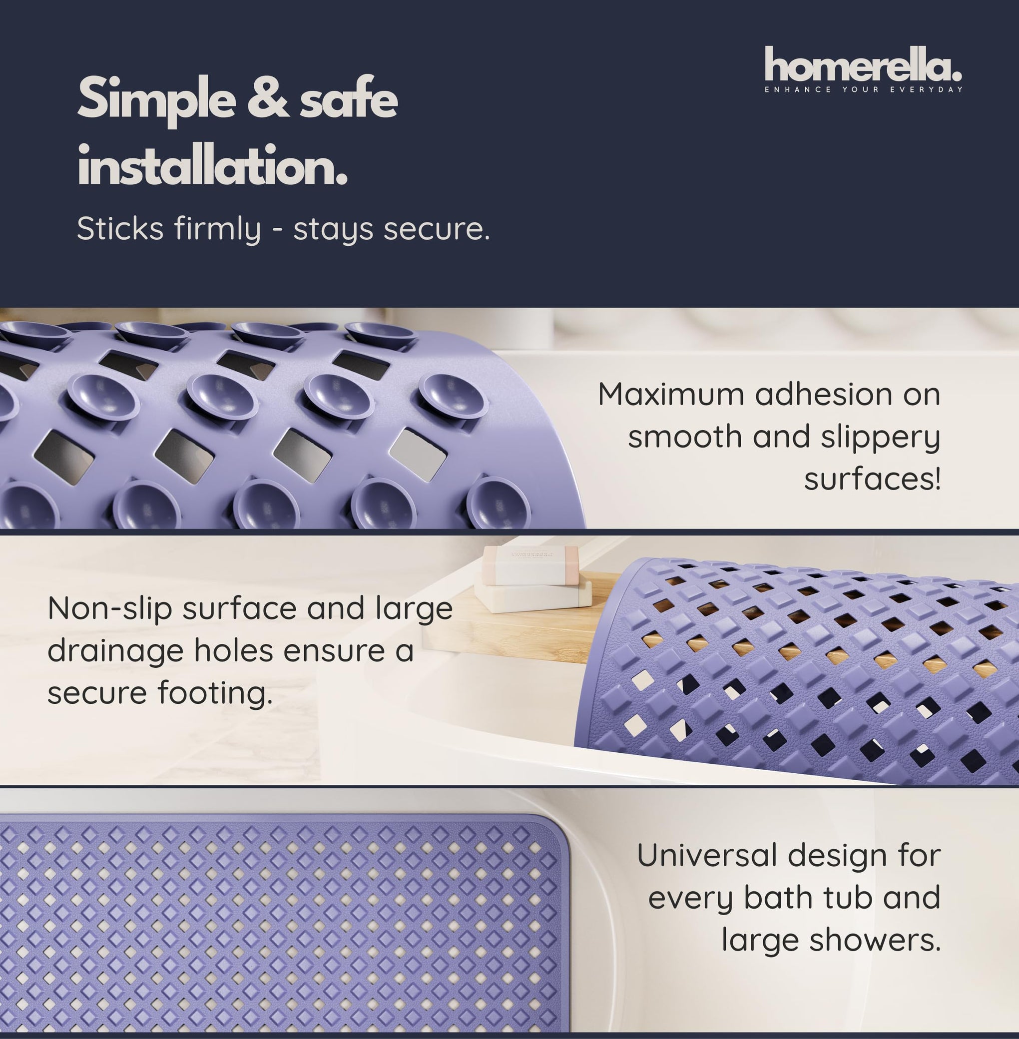 Bathtub Mat Non Slip 35x16 Shower Mat Non Slip Anti Mold BPA Free