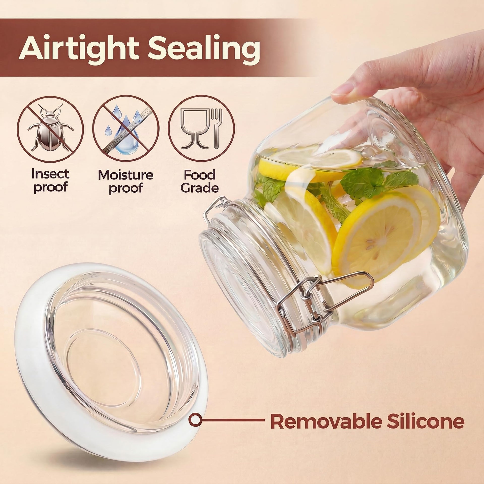 17 oz Round Glass Jars with Airtight Lids (6 Count)