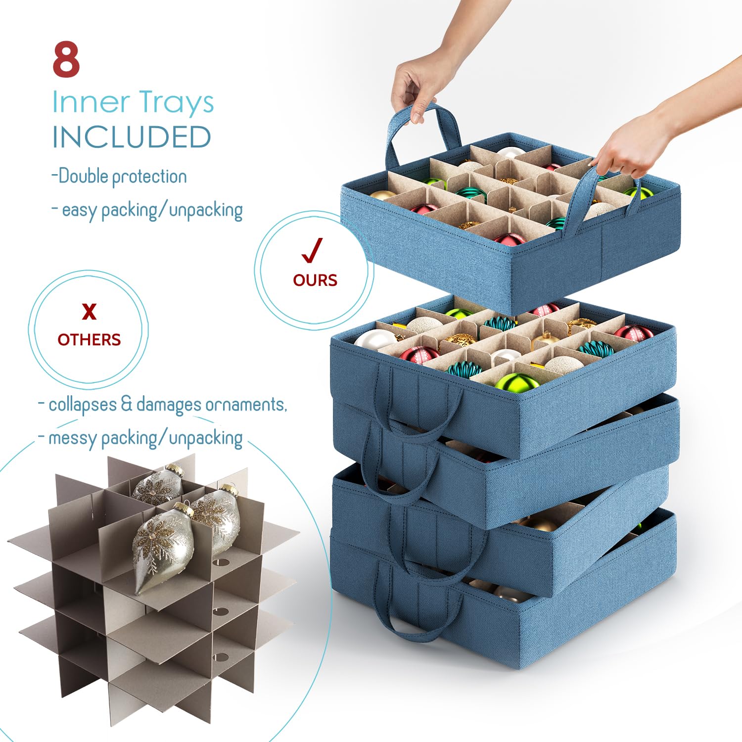 Large Christmas Ornament Storage Box With Adjustable Dividers (2 Count)