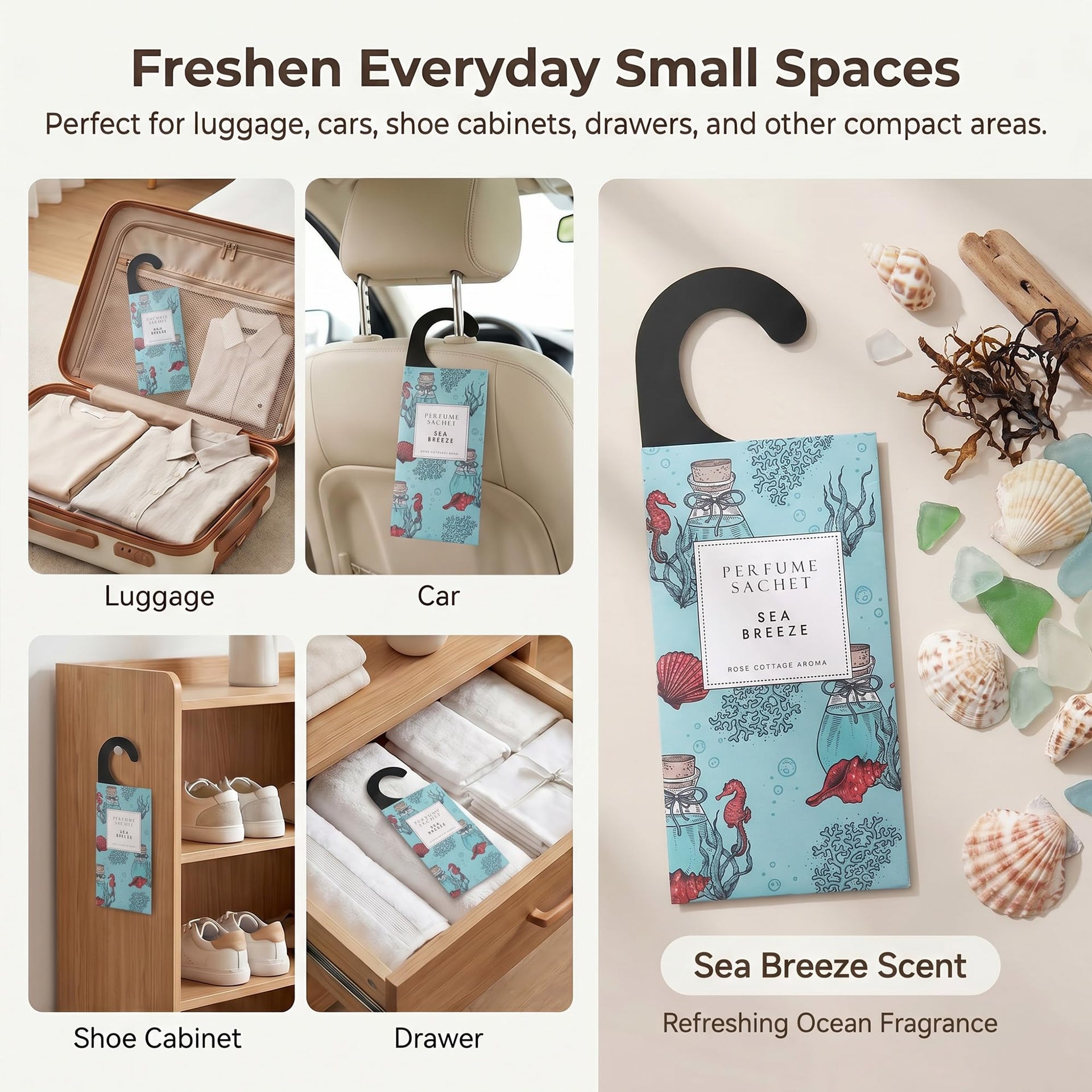 Large 12 Packs Sea Breeze Hanging Scented Sachets Long (12 Count)