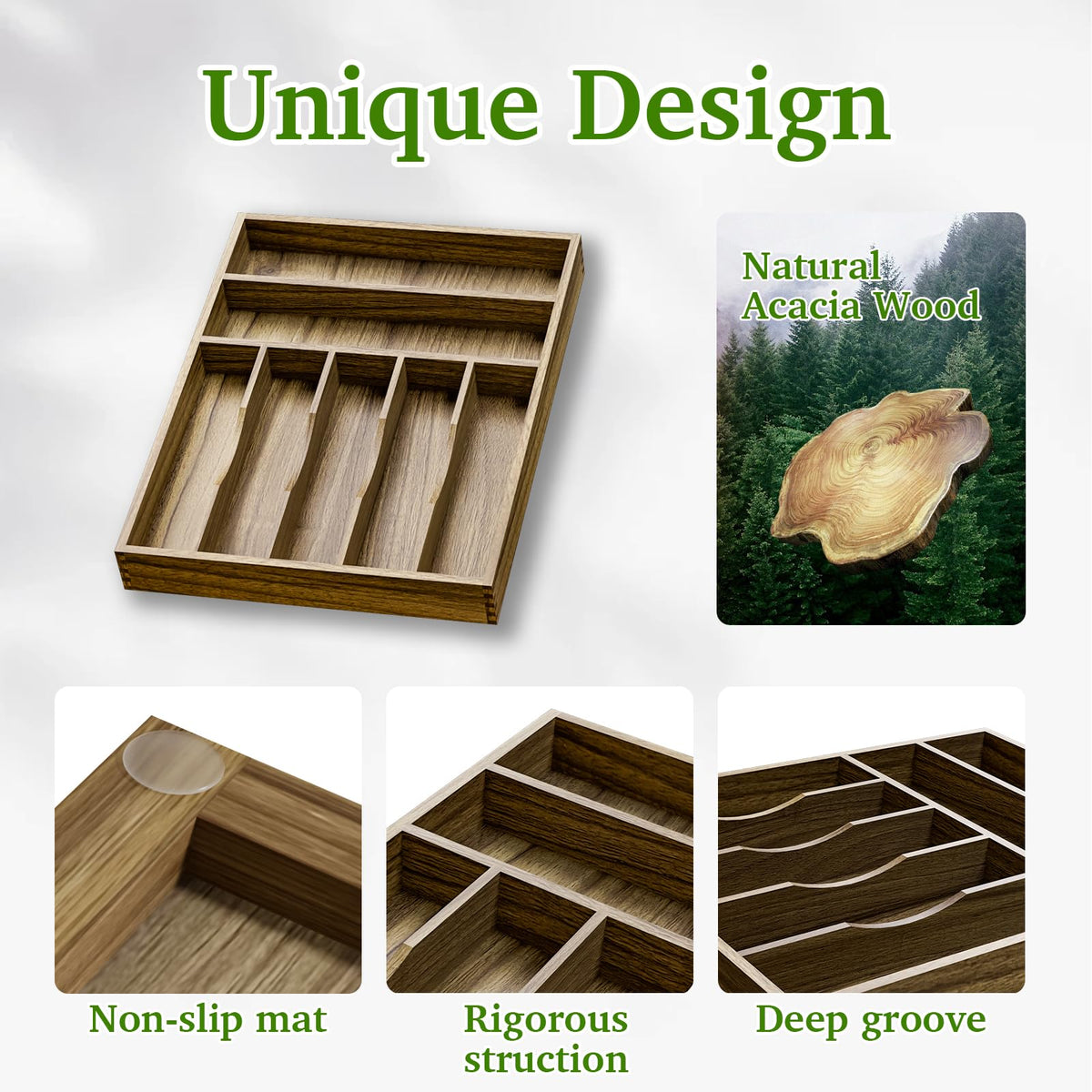 Acacia Wood Silverware Drawer Organizer (34.24 Ounce)