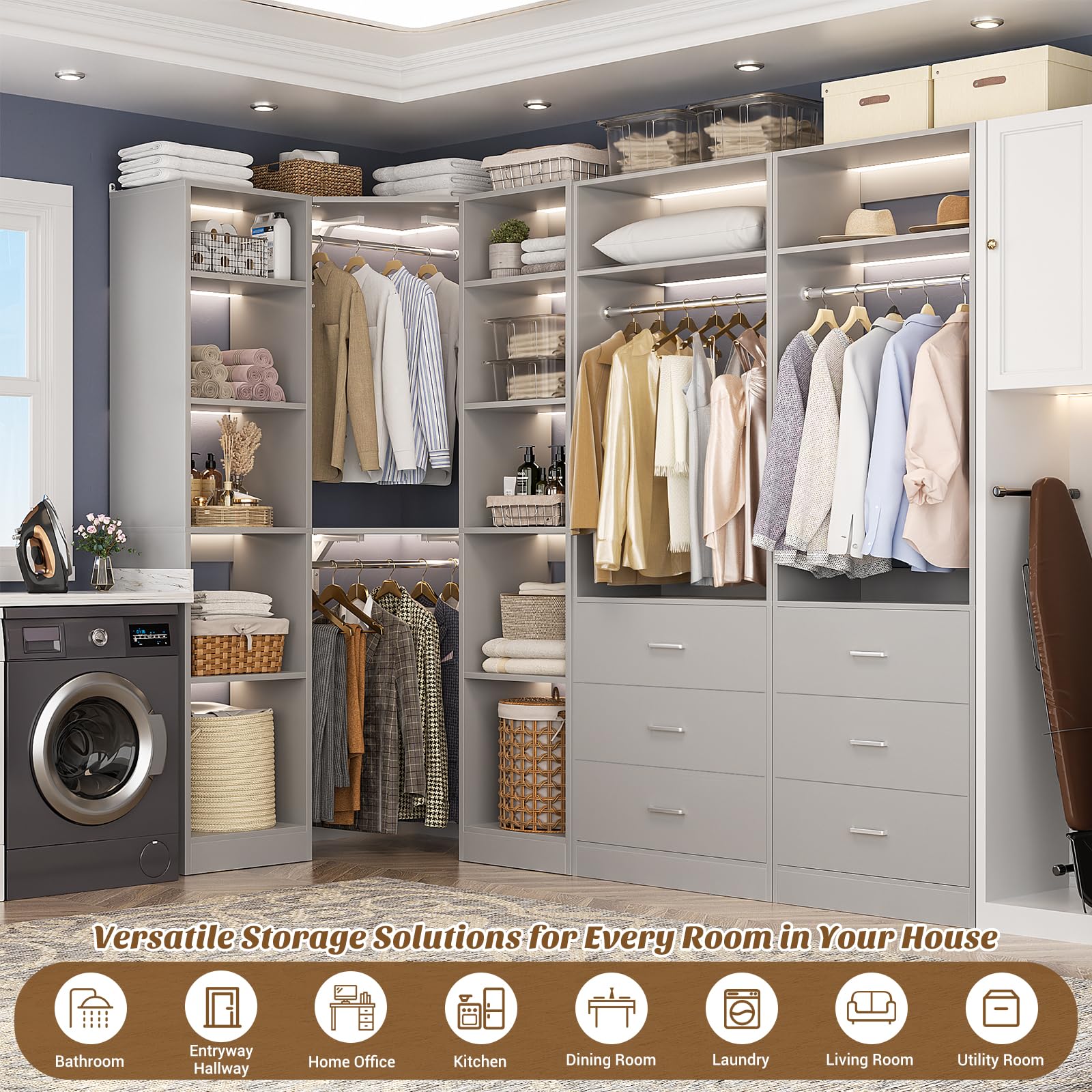 Corner Closet System with 6 Drawers