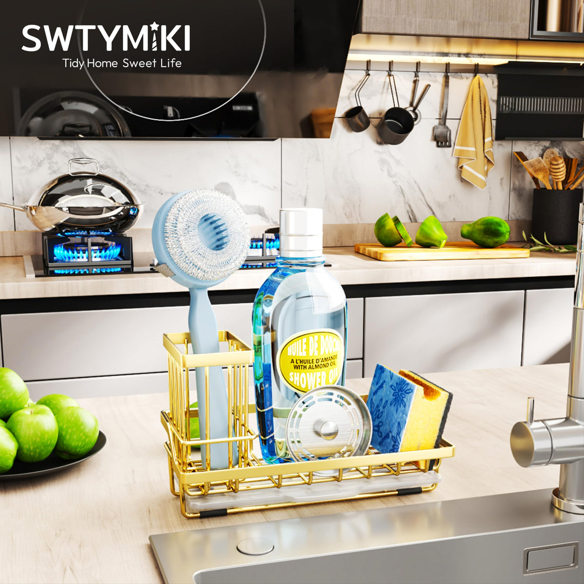 Sink Caddy Kitchen Sink Organizer with Detachable Brush Holder