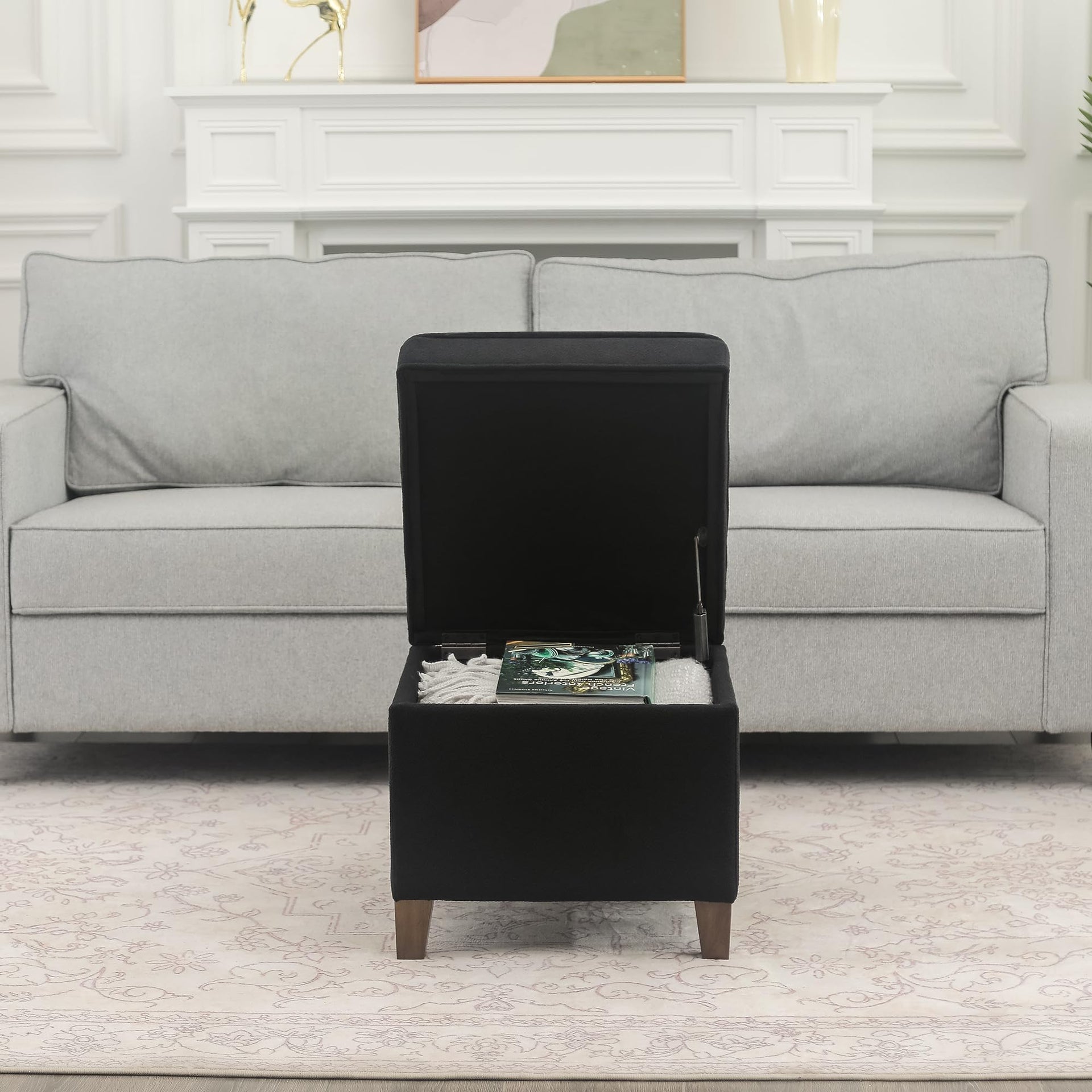 17.5" Square Fabric Ottoman with Storage