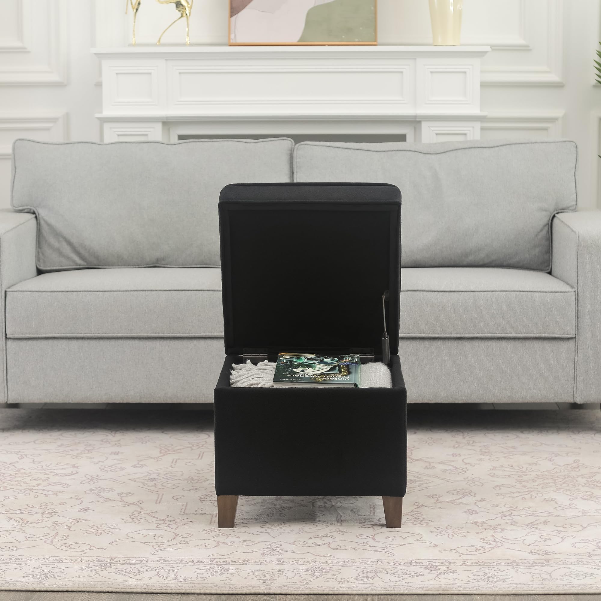 17.5" Square Fabric Ottoman with Storage
