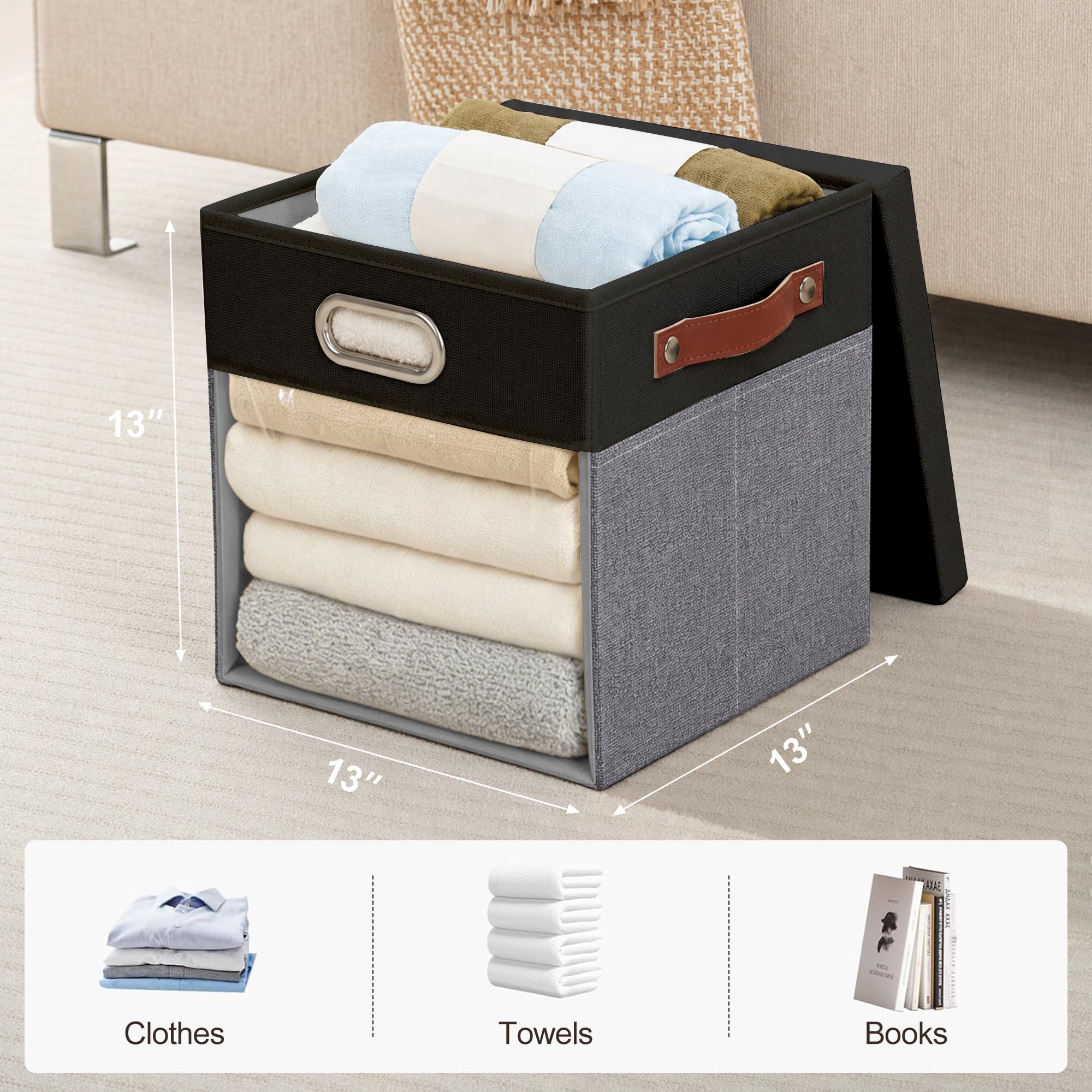 13x13 Inch Ultra Thick Fabric Storage Bins with Lids & Windows (3 Count)