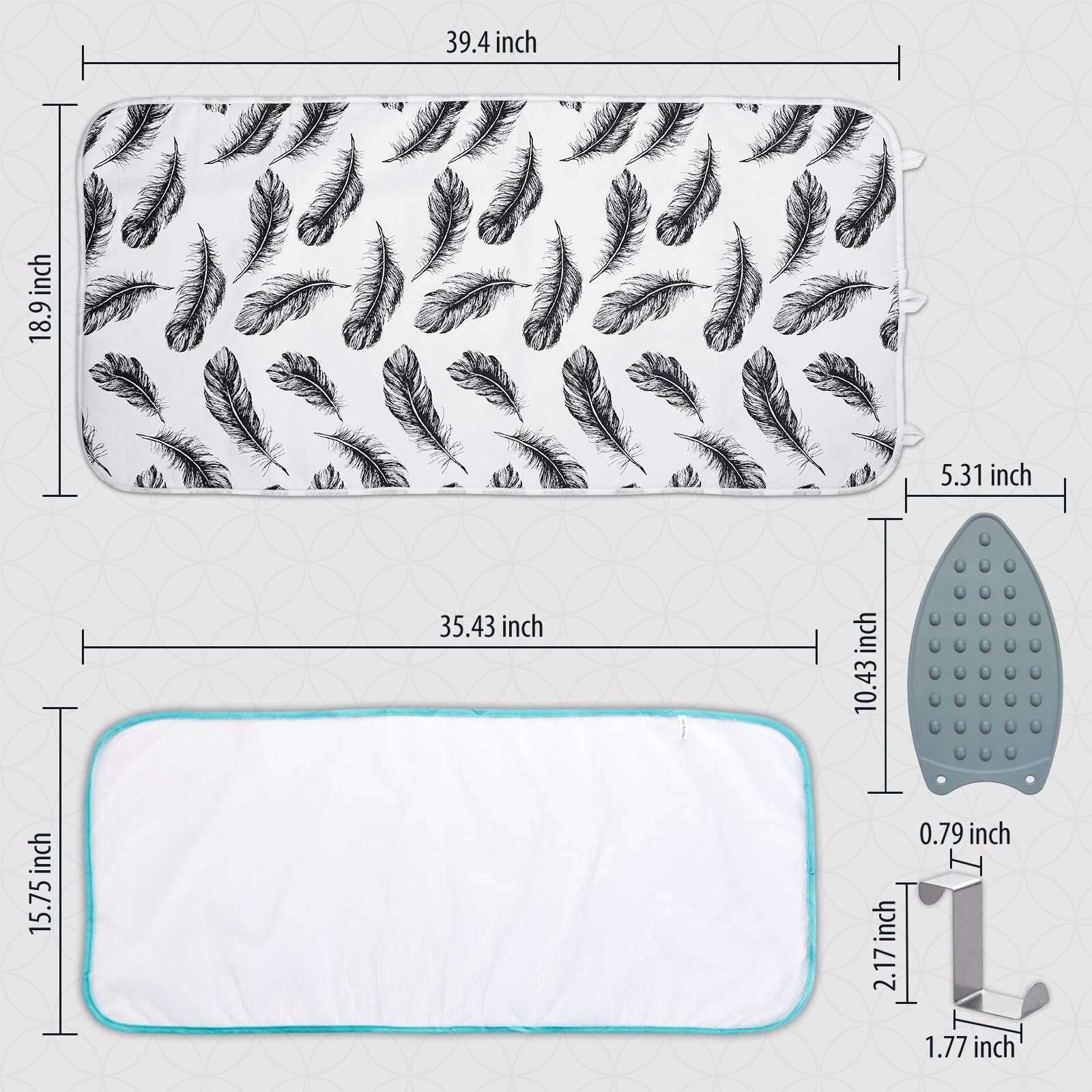 Ironing Mat Portable Ironing Pad 39.4 x 18.9 inch Table Top Iron Board 5 in 1 Travel Iron Blanket for Washer