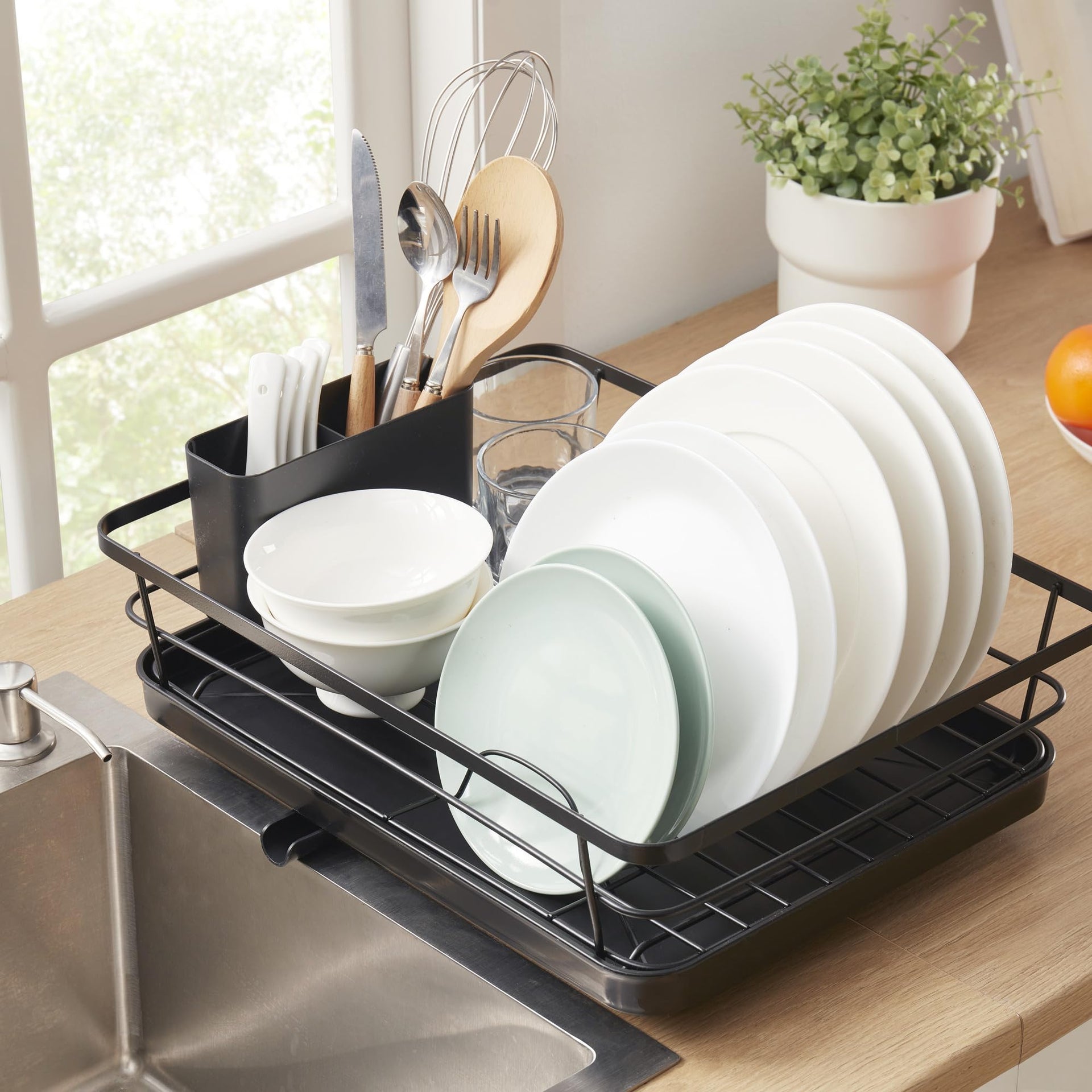 Dish Drying Rack 3 Piece Dish Drainer with Drainboard Set for Kitchen Counter