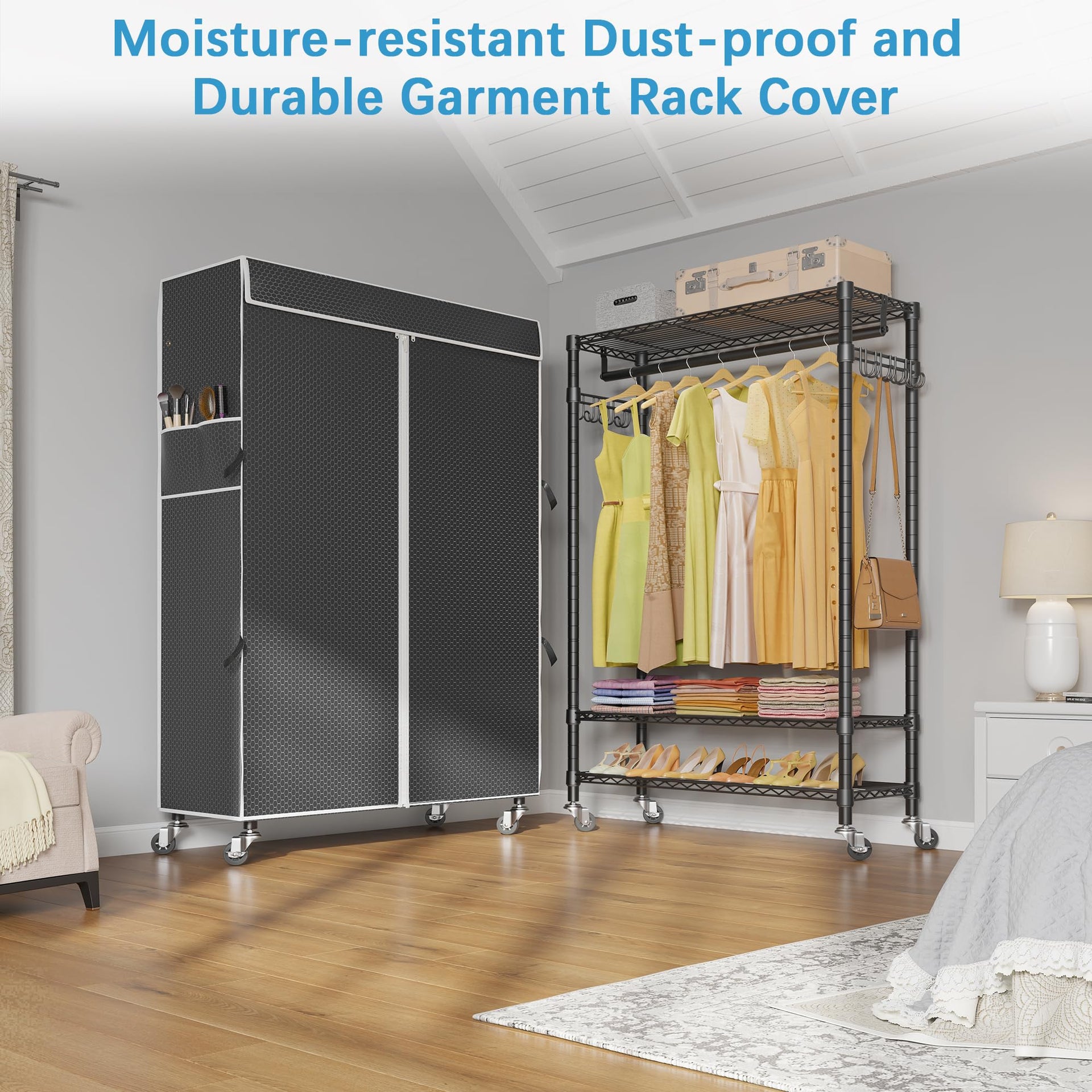 R3C Portable Closet for Hanging Clothes Rolling Rack with Cover