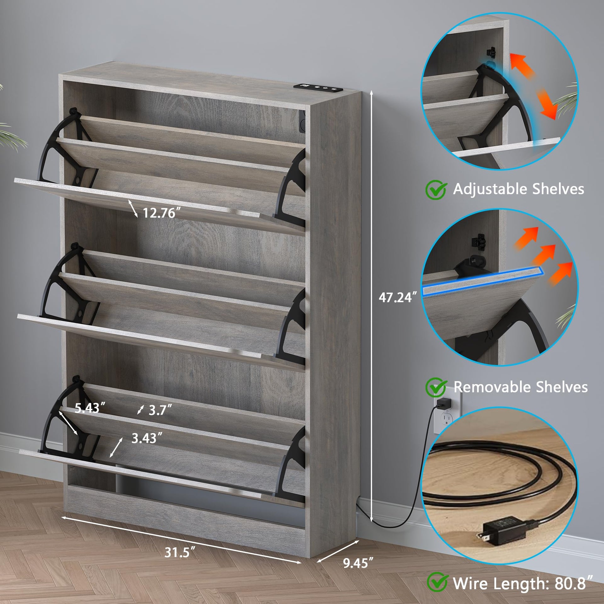 Shoe Cabinet with Odor Control and Back Panels