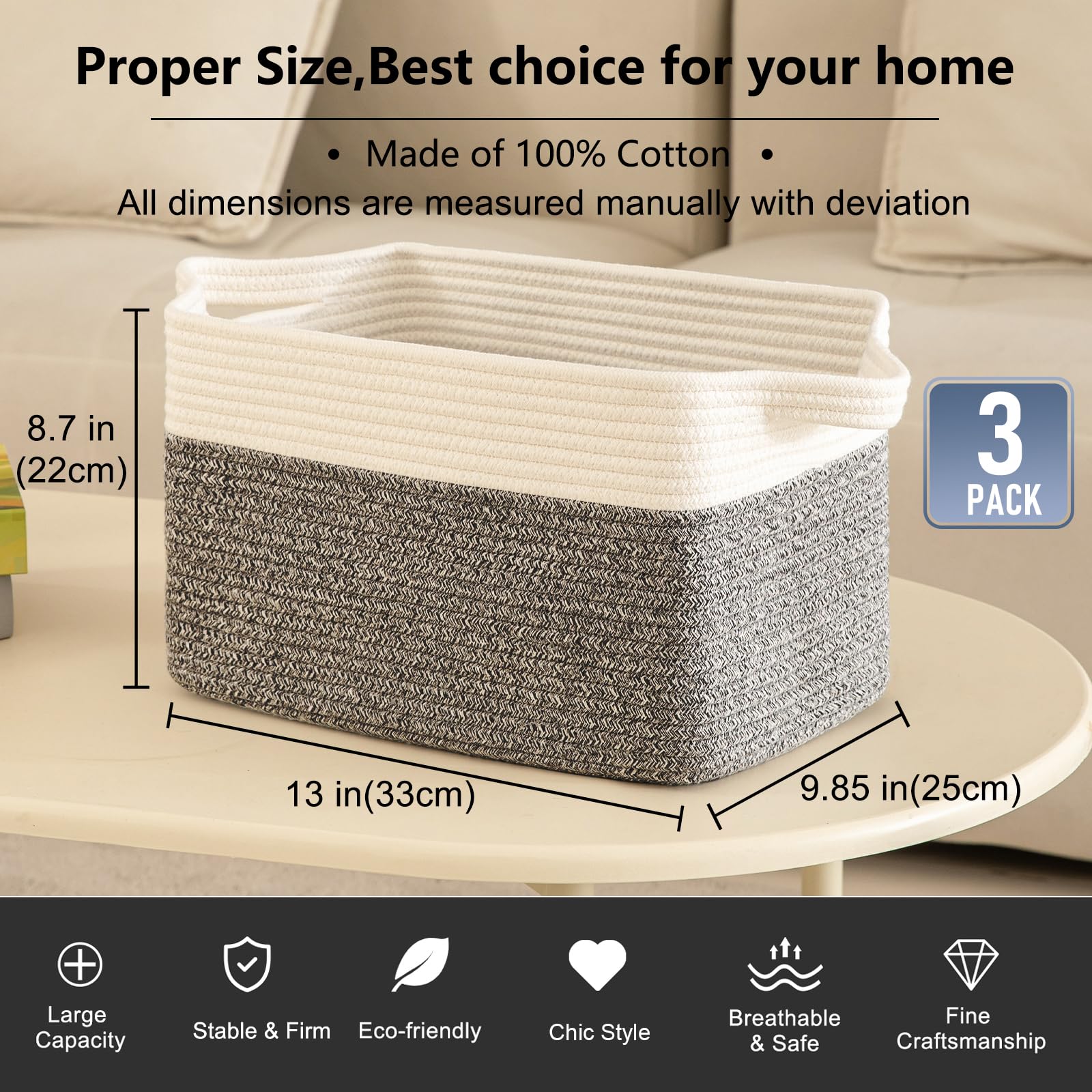 3 Pack Storage Basket for Organizing