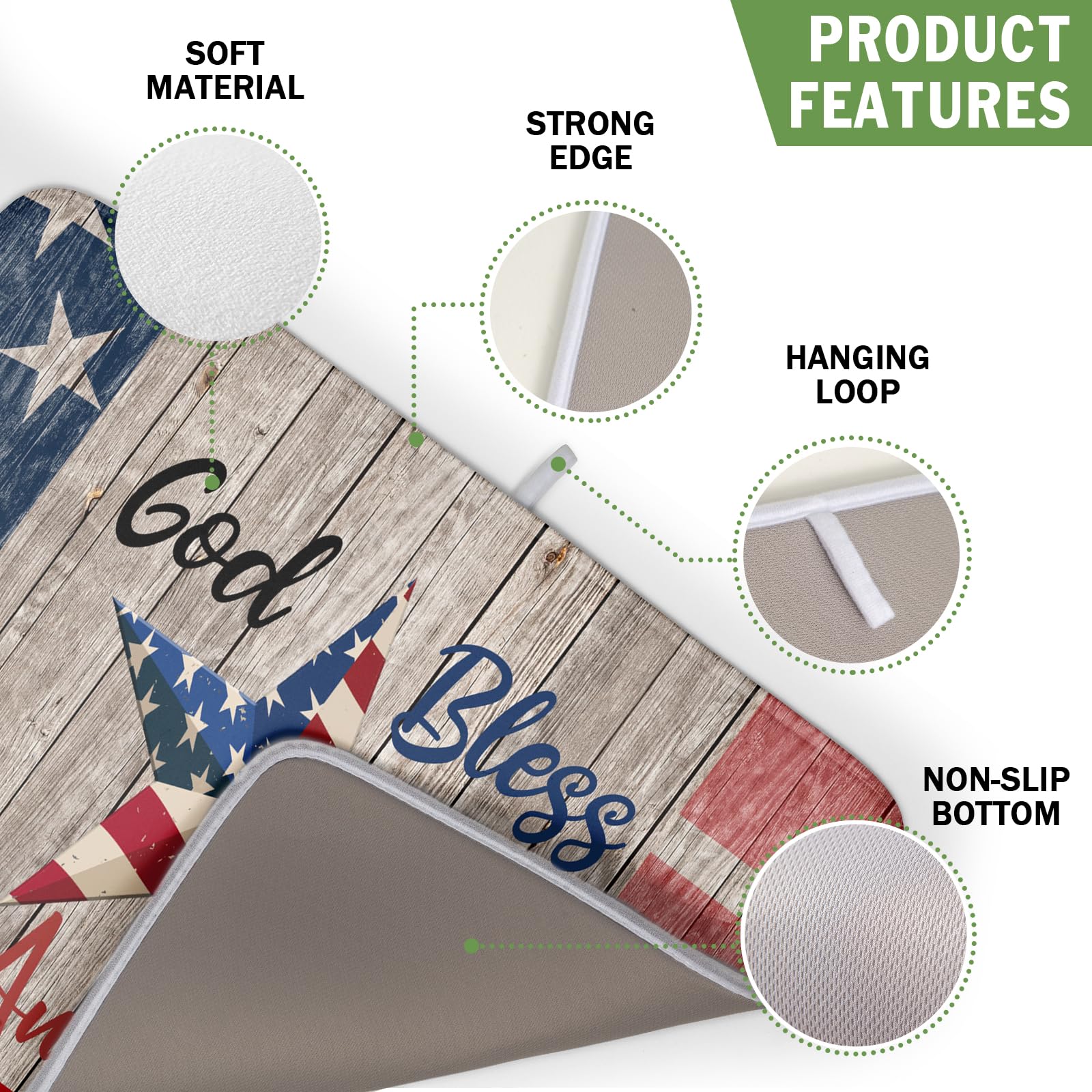 4th of July Dish Drying Mat 16x18 Inch Patriotic God Bless America Memorial Kitchen Mats Independence Day Absorbent Dishes Pad for Kitchen Counter USA Star Drying Mat Home Decor for Countertop