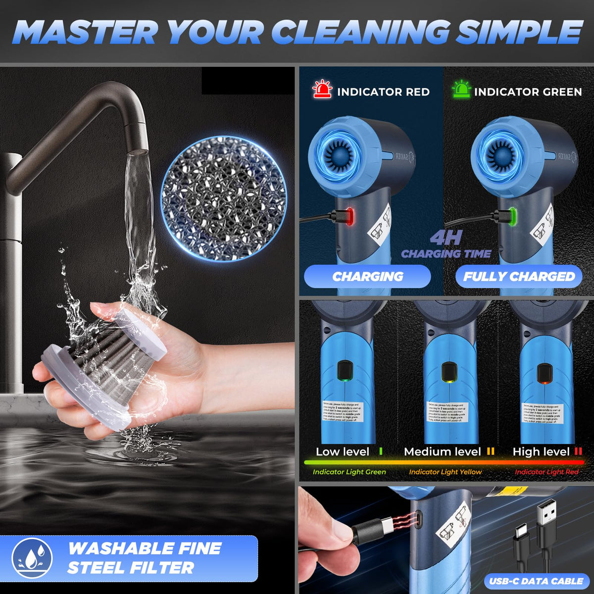 Handheld Car Vacuum Portable Cordless17000Pa HL132 Blue