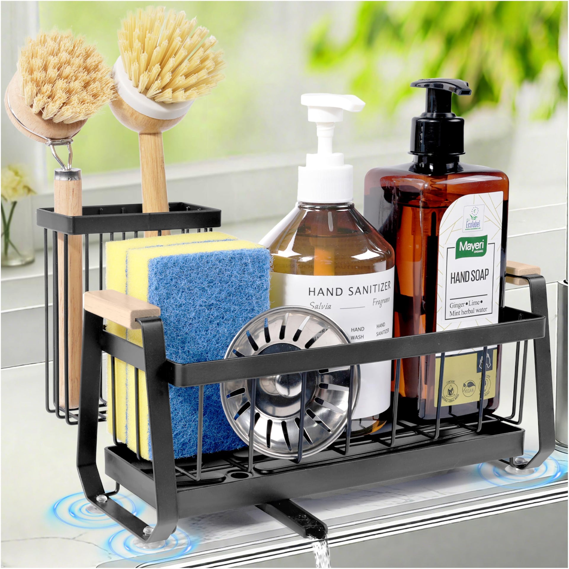 Sponge Holder for Kitchen Sink Caddy Organizer with Brush Holder