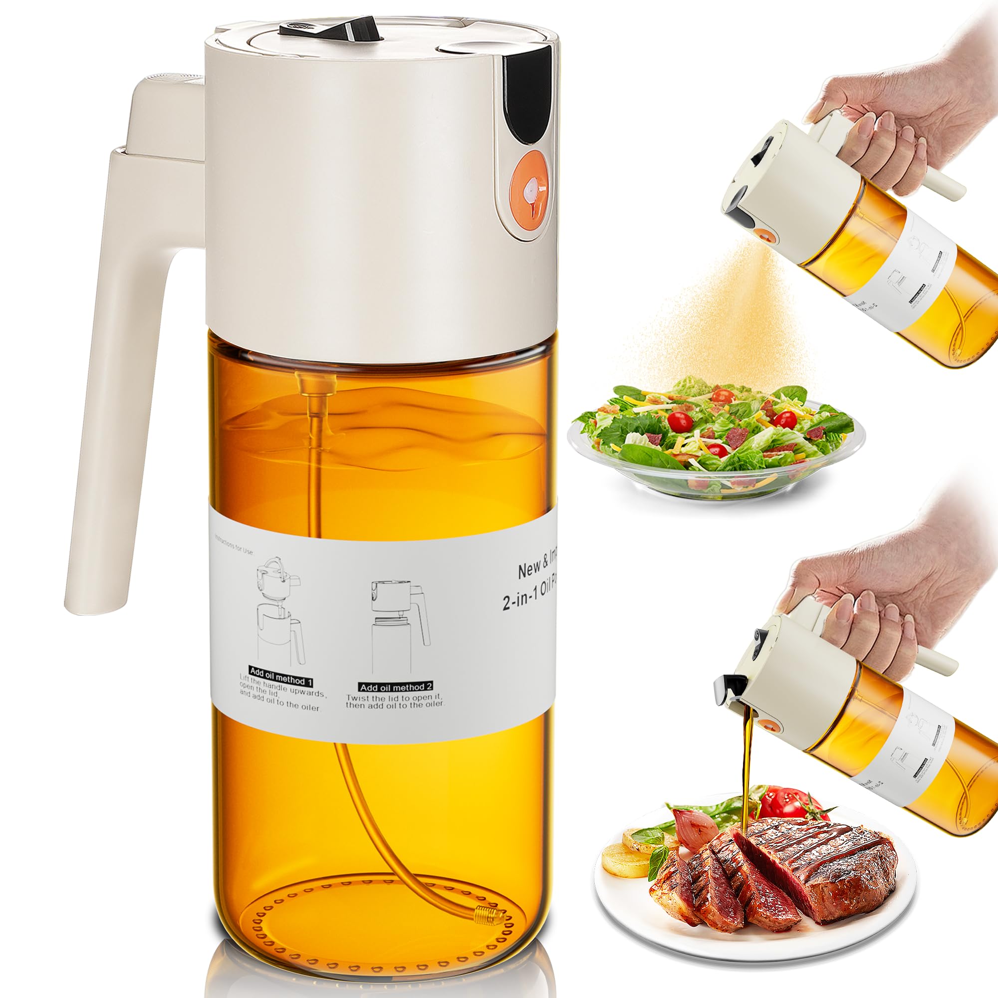 Olive Oil Sprayer & Dispenser Bottle for Cooking 17oz Dark Glass Oil Mister
