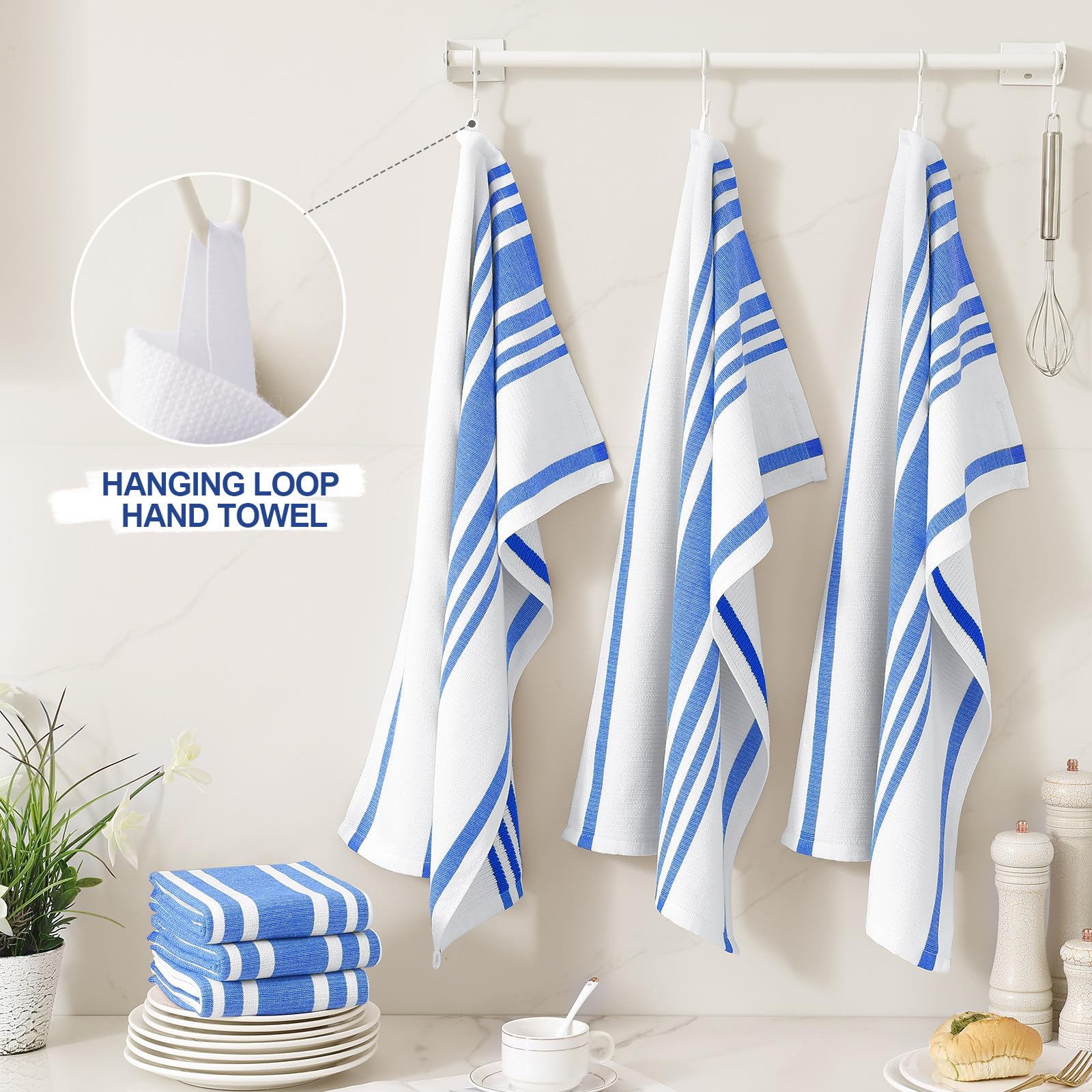 Premium Cotton Stripe Kitchen Towels 8 Pack (8 Count)