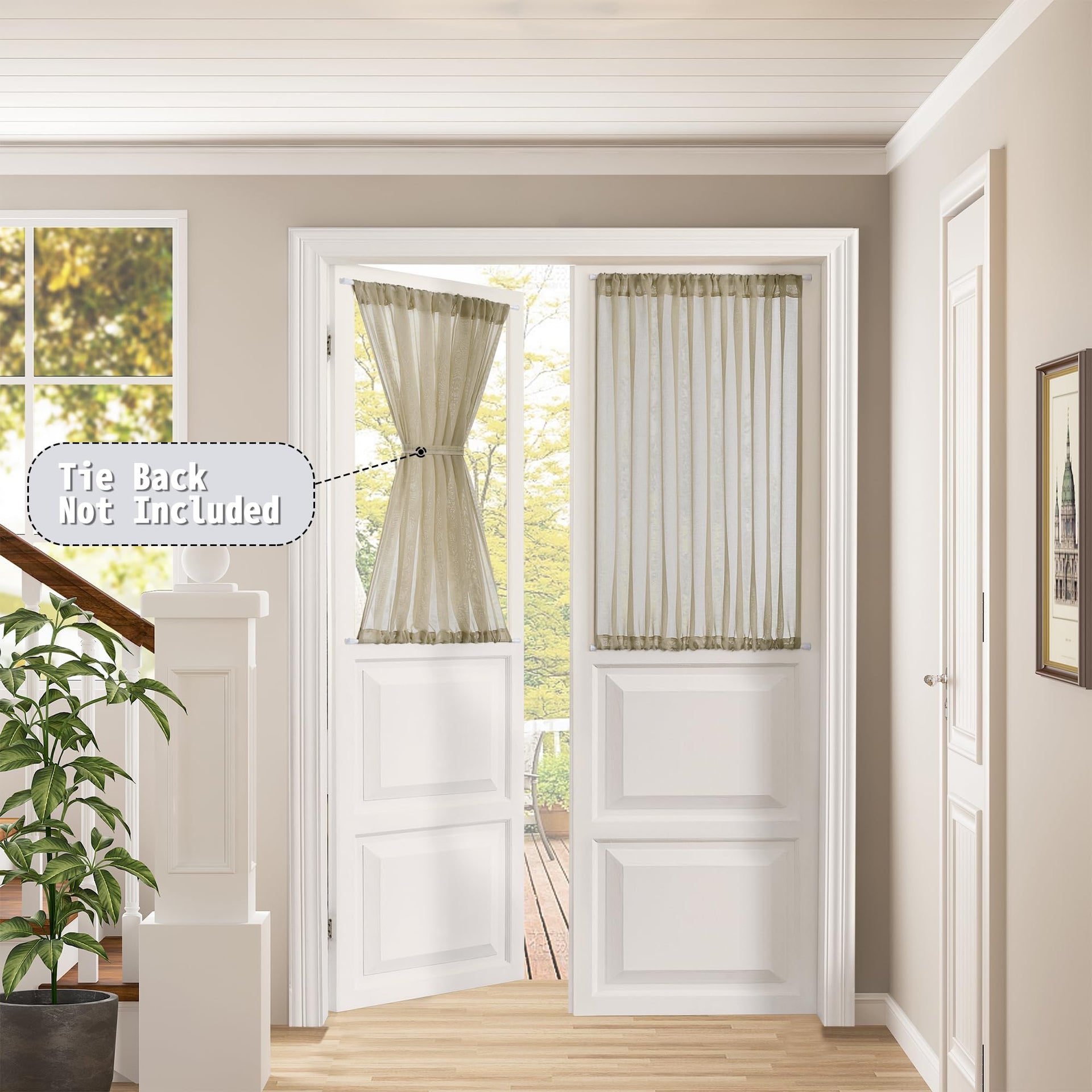 Small Sheer Door Curtain Closet Linen Textured Curtain Sheers Doorway Light Filtering Voile French Door Rod Pocket Curtains Patio Glass Doors