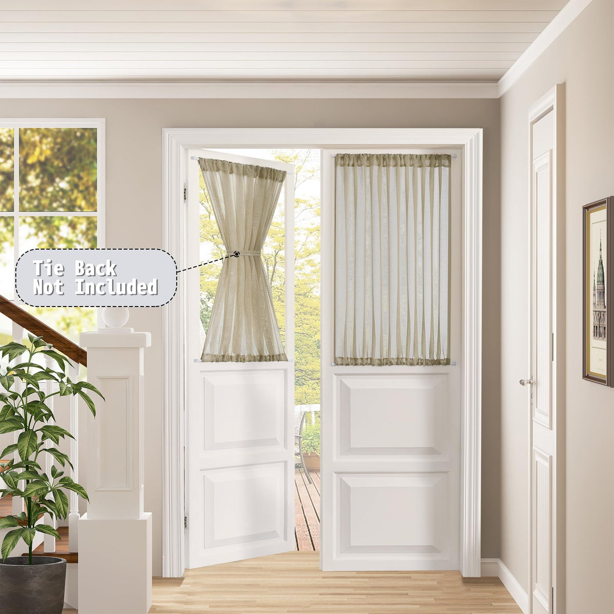 Short Sheer Door Curtains Closet Linen Textured Curtains Sheer Doorway Light Filtering Voile Patio Glass Door Rod Pocket Curtain French Doors
